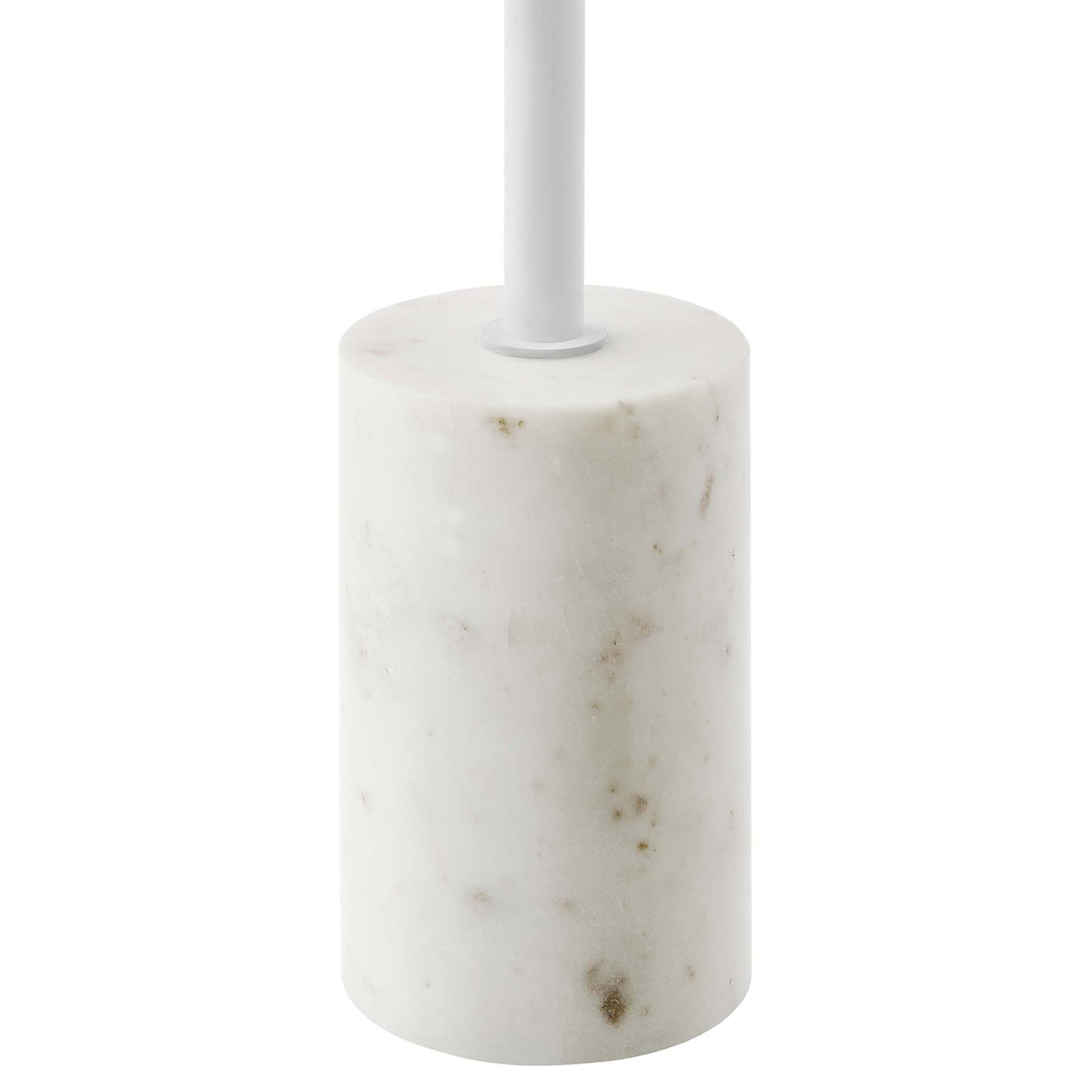Sturdy cylindrical white marble base adds sculptural weight and stability to the slim side table. || EEI-6605-WHI-WHI || leg_studio