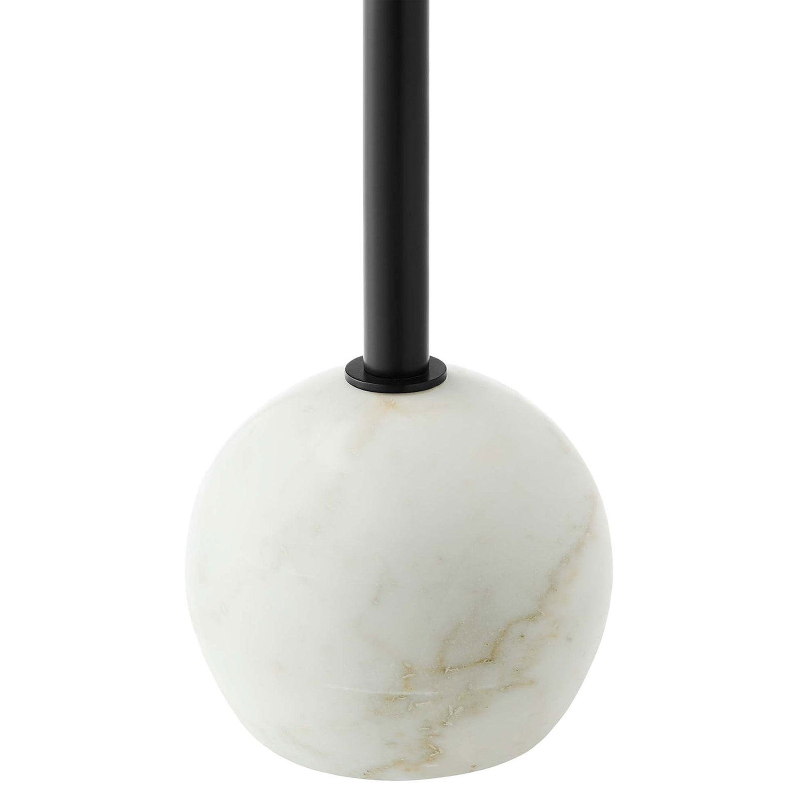 White marble sphere base anchors the table with sculptural charm and stable support || EEI-6606-WHI-BLK || leg_studio