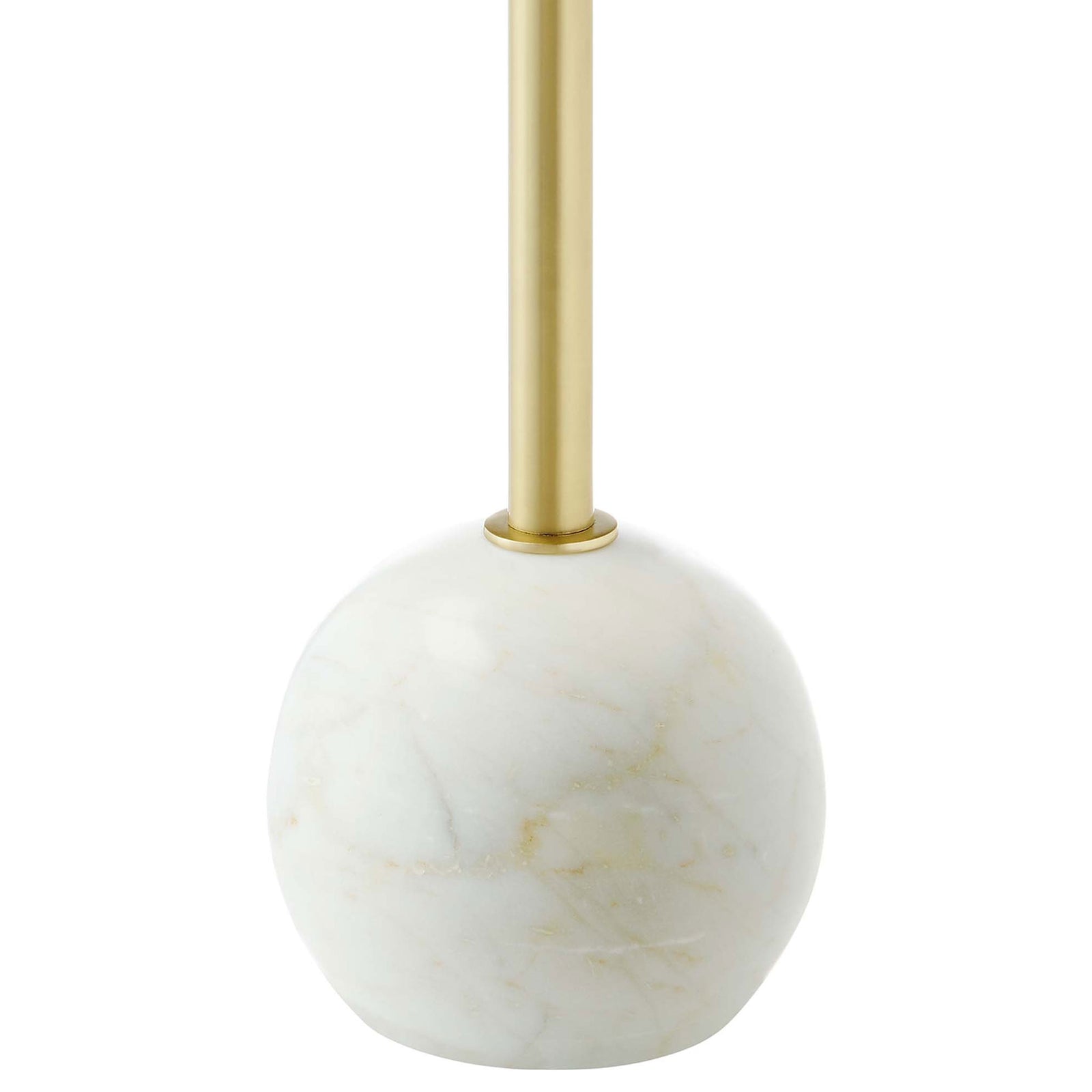Spherical white marble base with subtle veining grounds the airy brass pedestal design || EEI-6606-WHI-BRA || detail_studio
