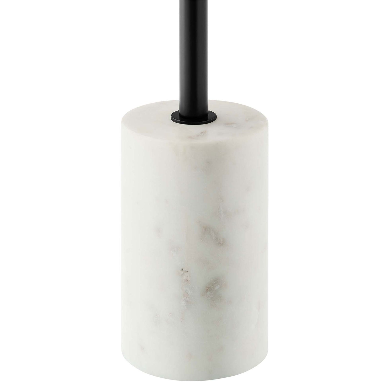 White marble cylinder base with subtle natural veining and central black support rod || EEI-6607-WHI-LOC || detail_studio