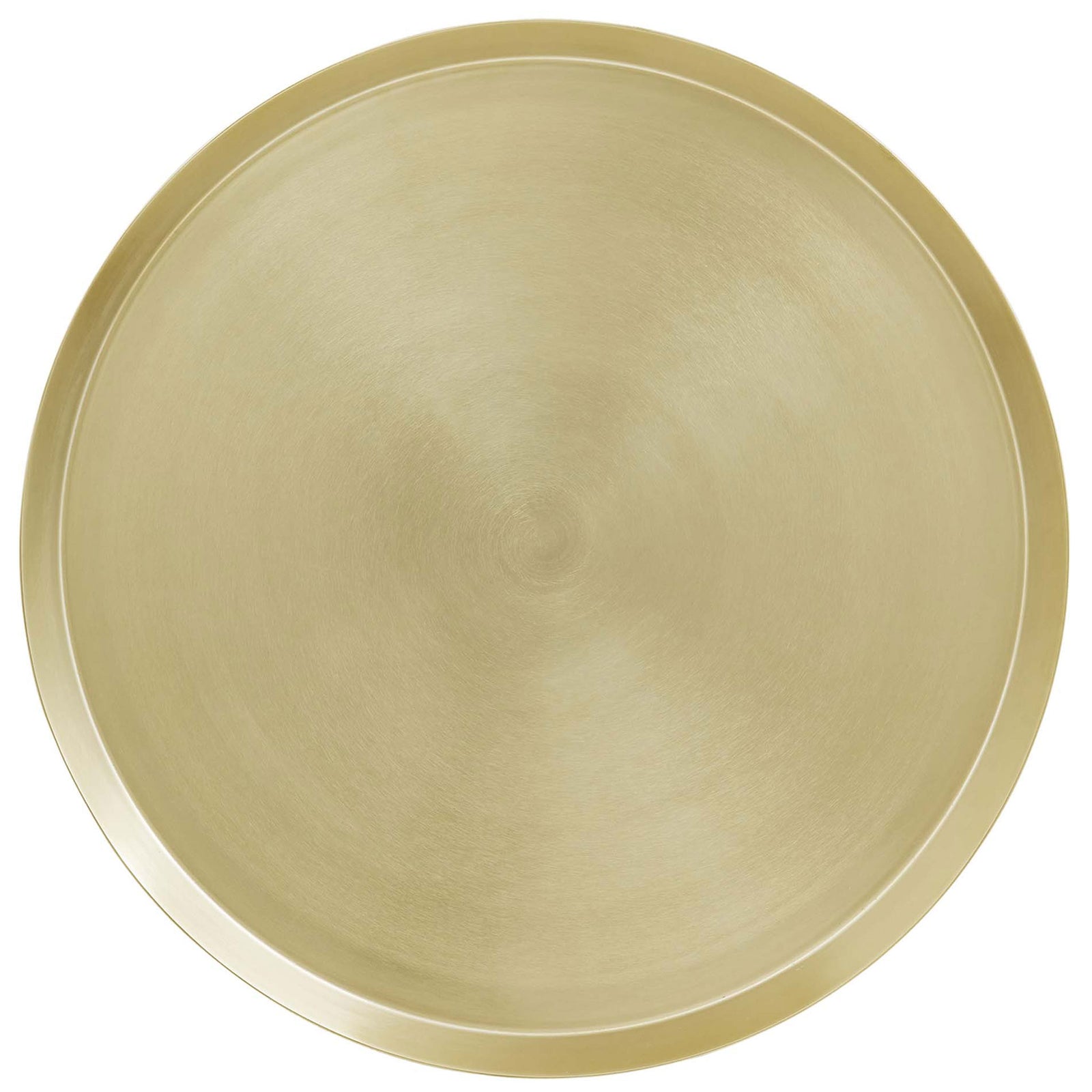 Circular brass tabletop with subtle brushed texture and raised lip to keep drinks and decor securely in place || EEI-6608-BRA || detail_studio