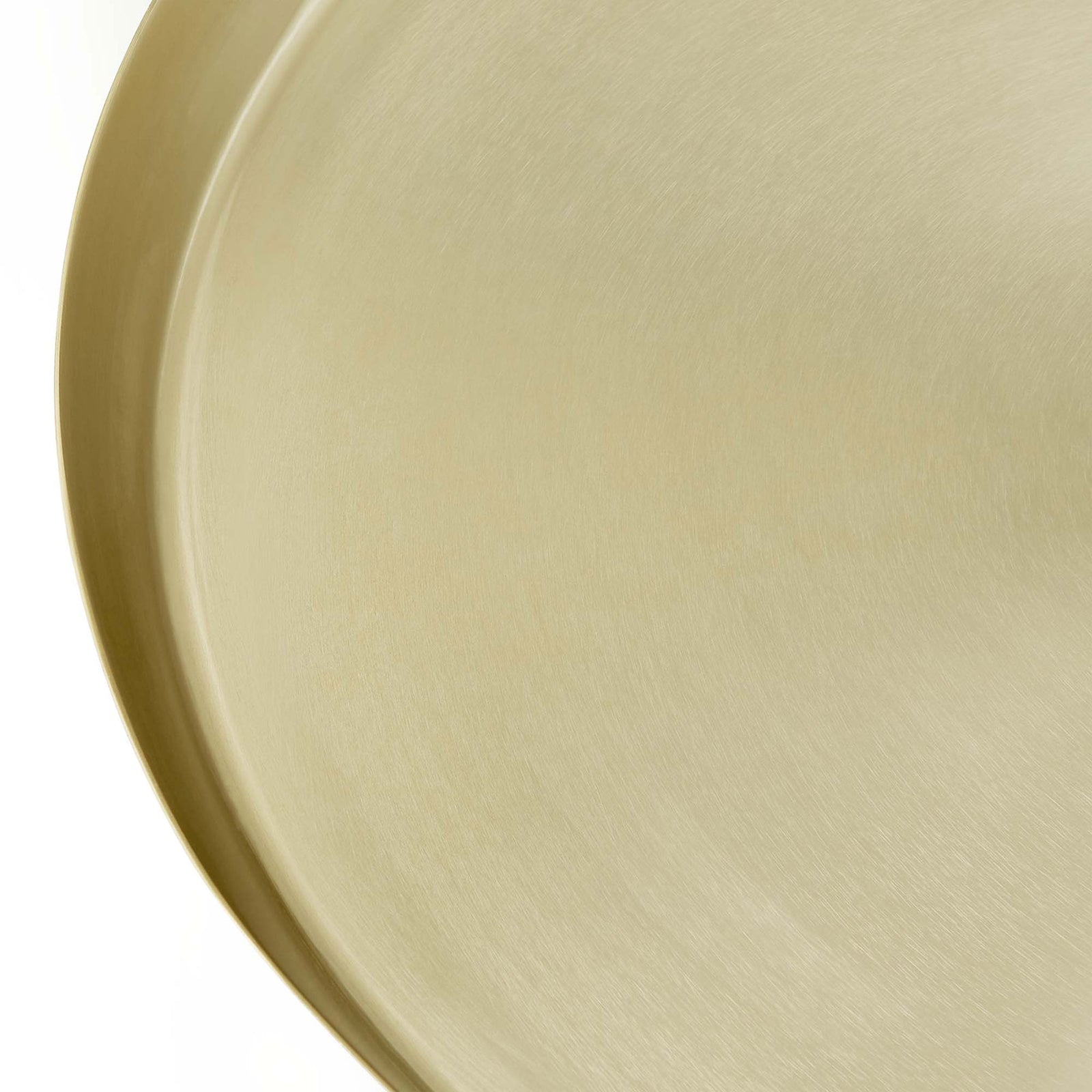 Brass raised rim edge highlighting the smooth brushed metal finish of the Maren side table tabletop || EEI-6608-BRA || detail_studio