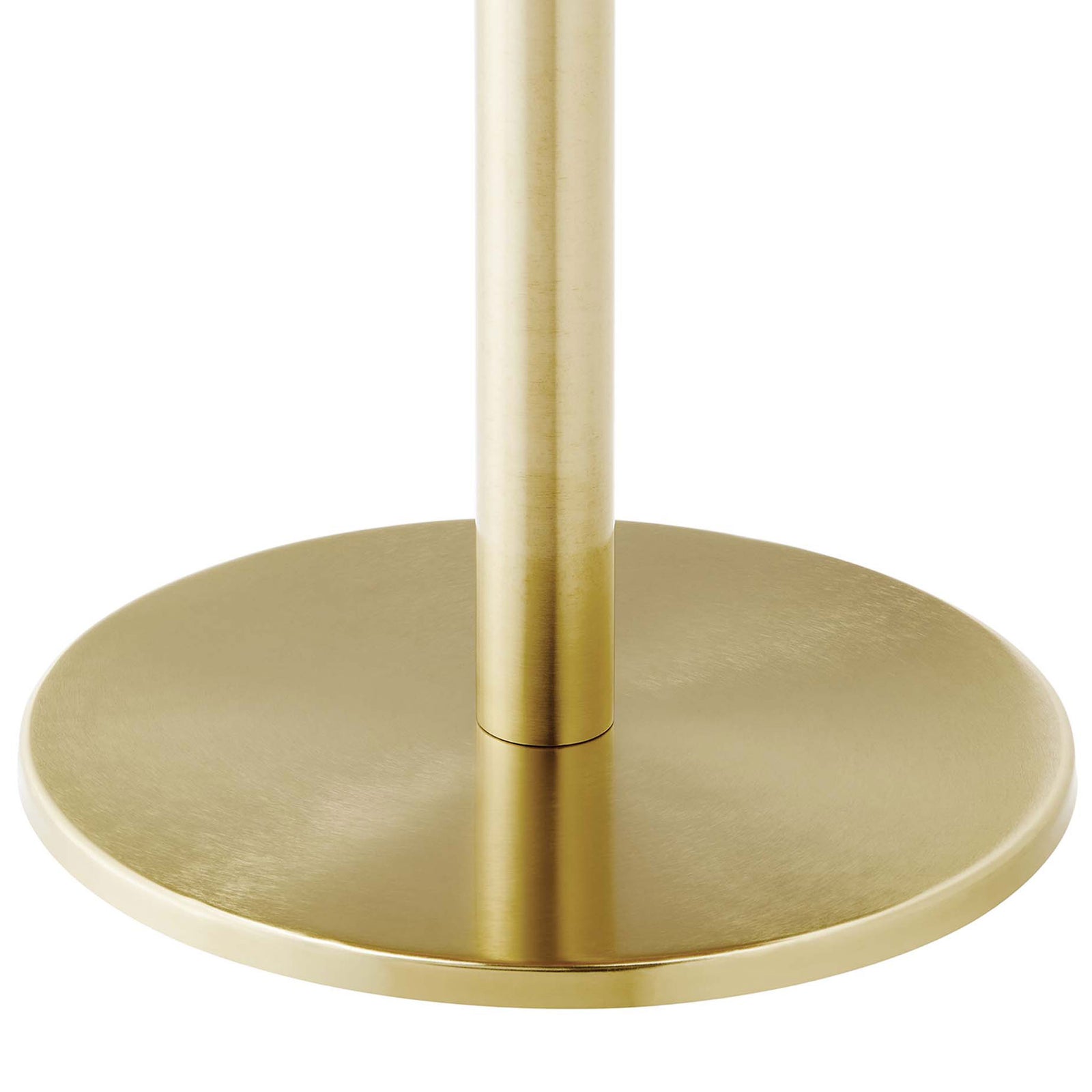 Brushed brass pedestal base brings a warm metallic glow and sturdy support to this modern marble side table || EEI-6609-BRA-WHI || leg_studio