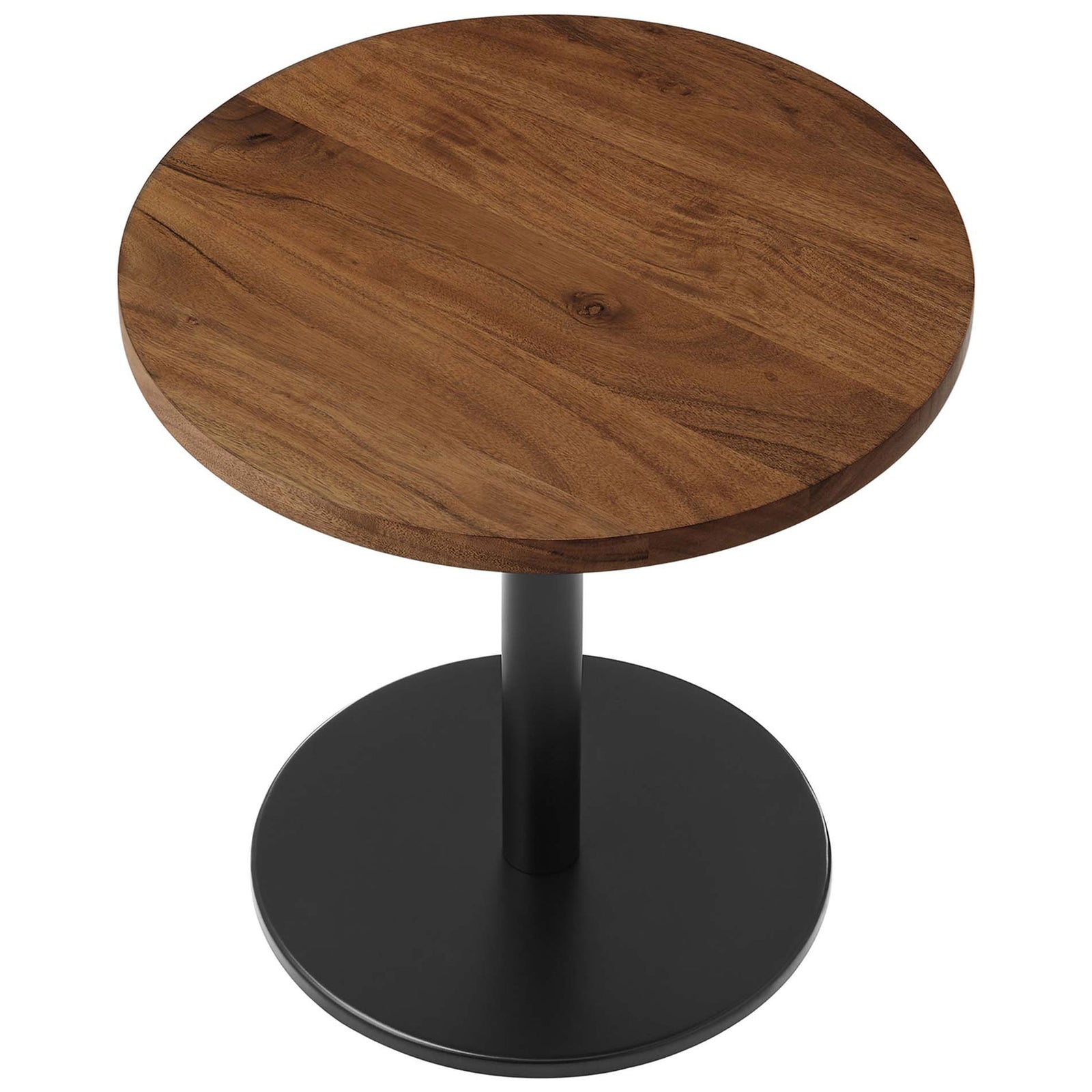 Round acacia tabletop on Viva side table highlighting rich wood grain and warm tone || EEI-6610-BLK-LOC || top_angle_studio
