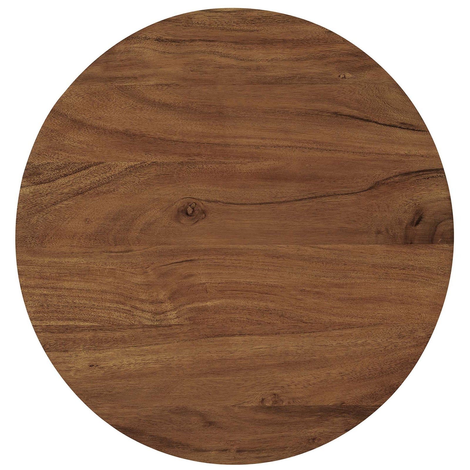 Full round acacia wood tabletop showcasing natural knots and distinctive grain || EEI-6610-BLK-LOC || top_studio