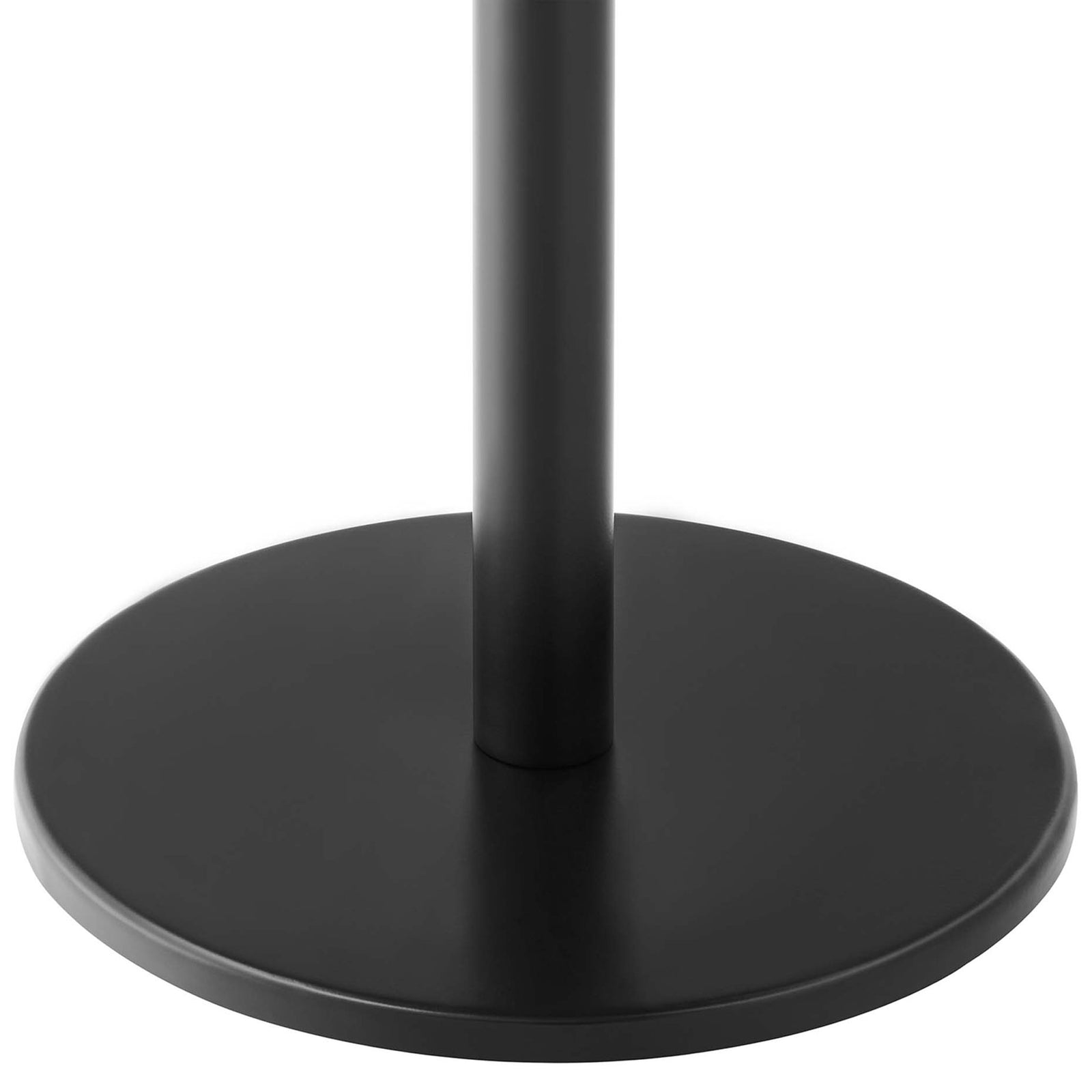 Black metal pedestal base of Viva side table with slim column and low profile footprint || EEI-6610-BLK-LOC || leg_studio