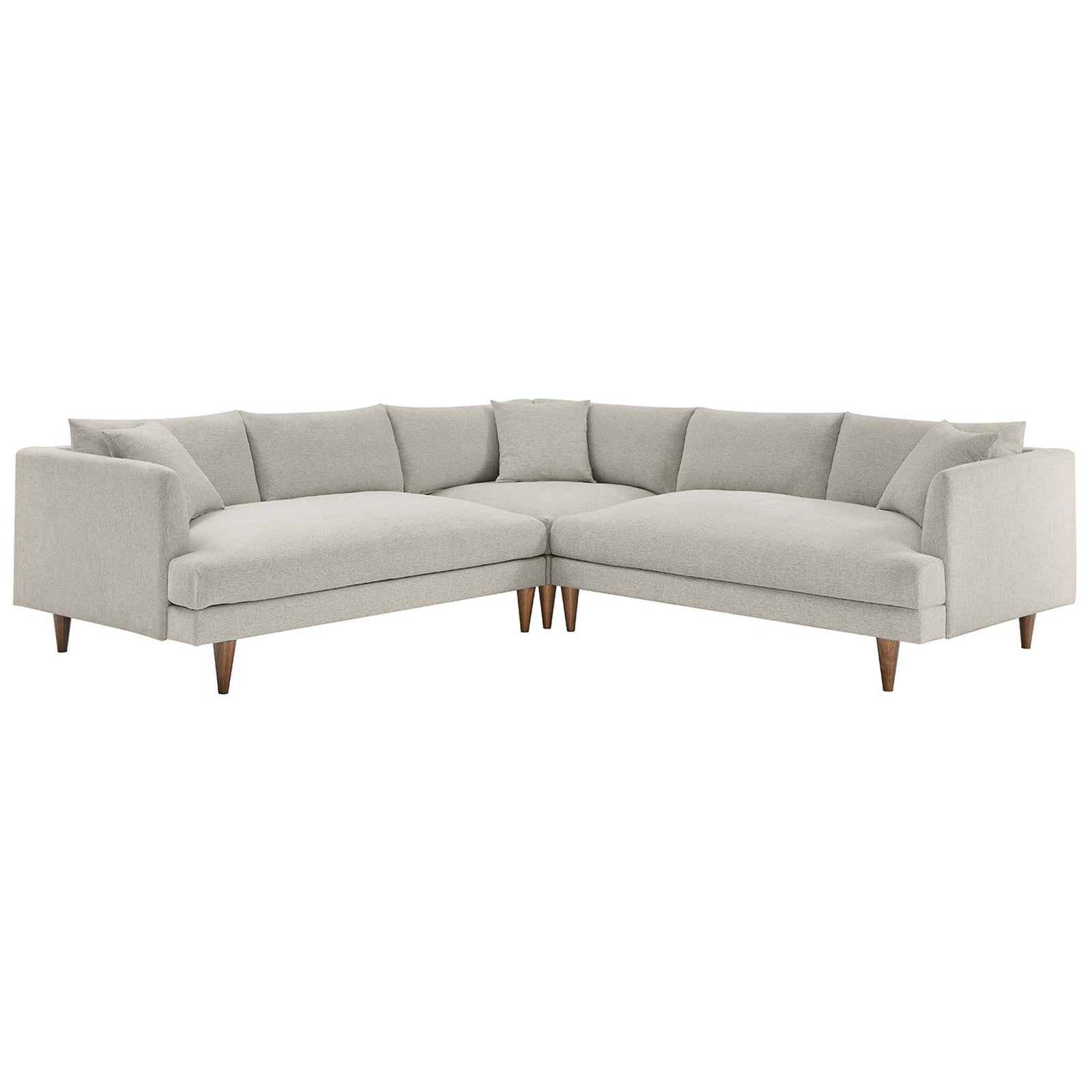 Overstuffed ivory sectional sofa with deep cushions and tapered wood legs for relaxed lounging || EEI-6613-HEI || front_angle_studio