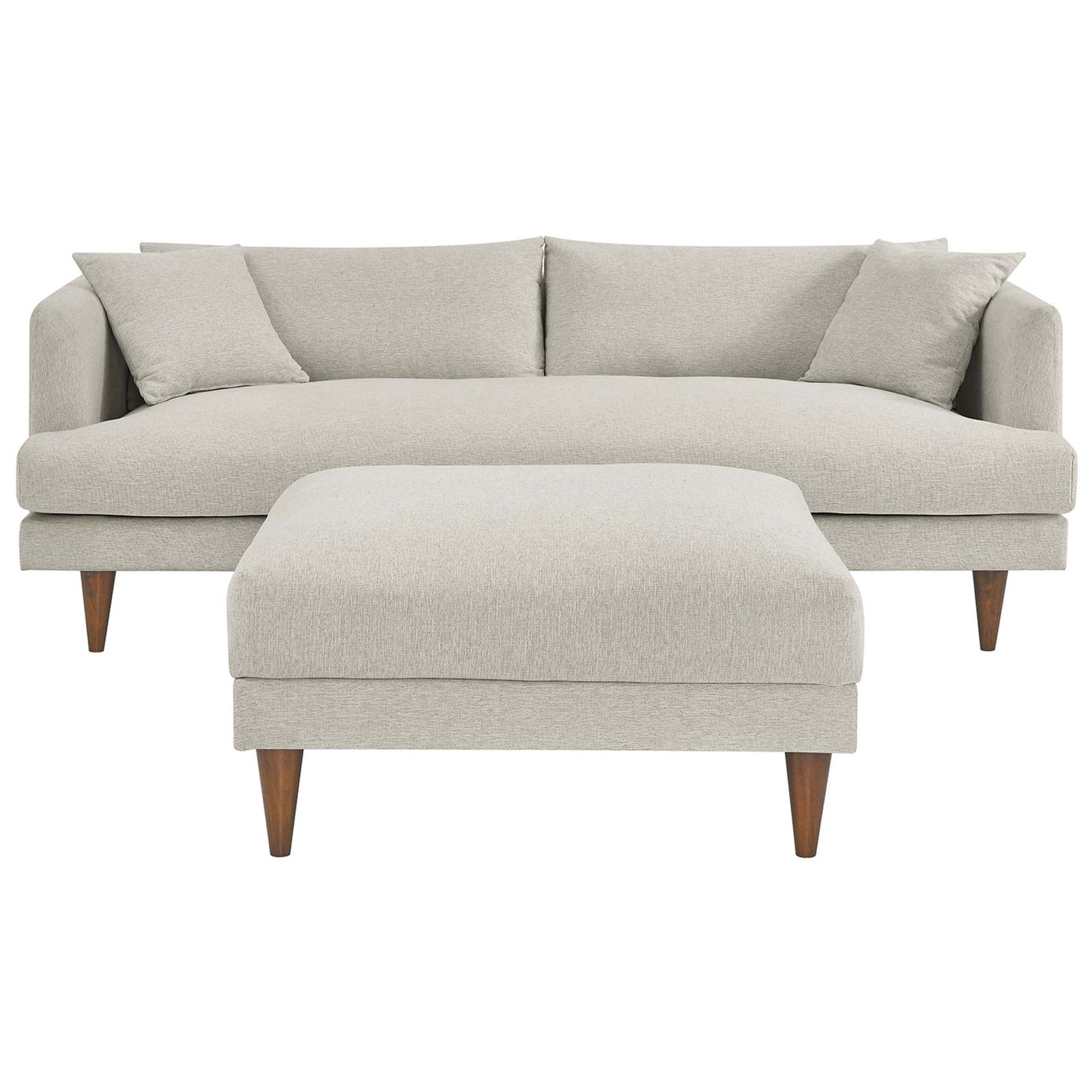 Inviting heathered ivory sofa and ottoman set with deep seating and supportive back cushions || EEI-6614-HEI || front_studio