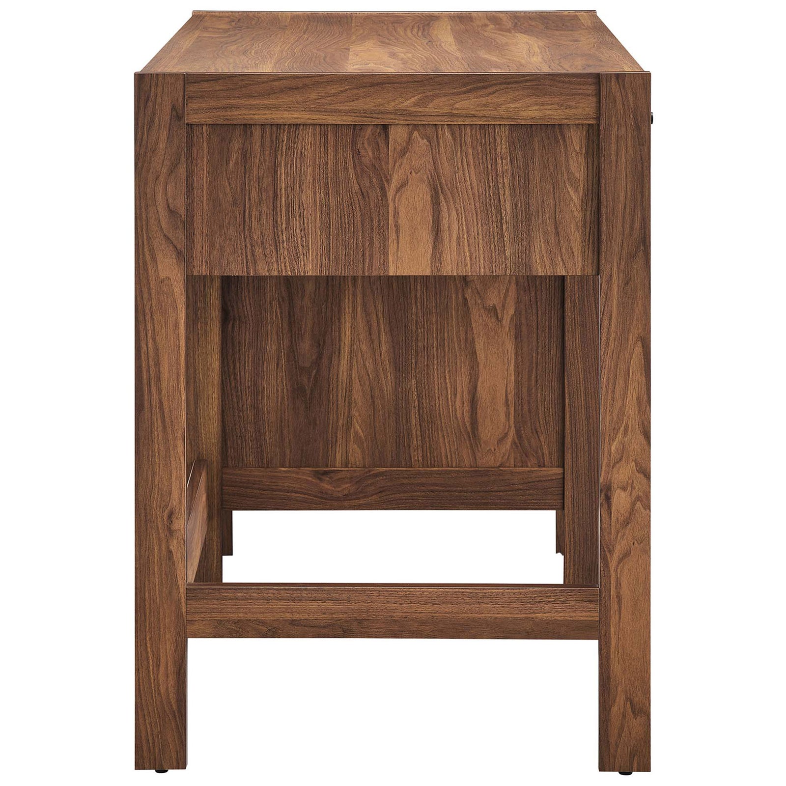 Streamlined profile with sturdy frame and warm walnut wood grain for modern workspaces. || EEI-6617-WAL || side_studio