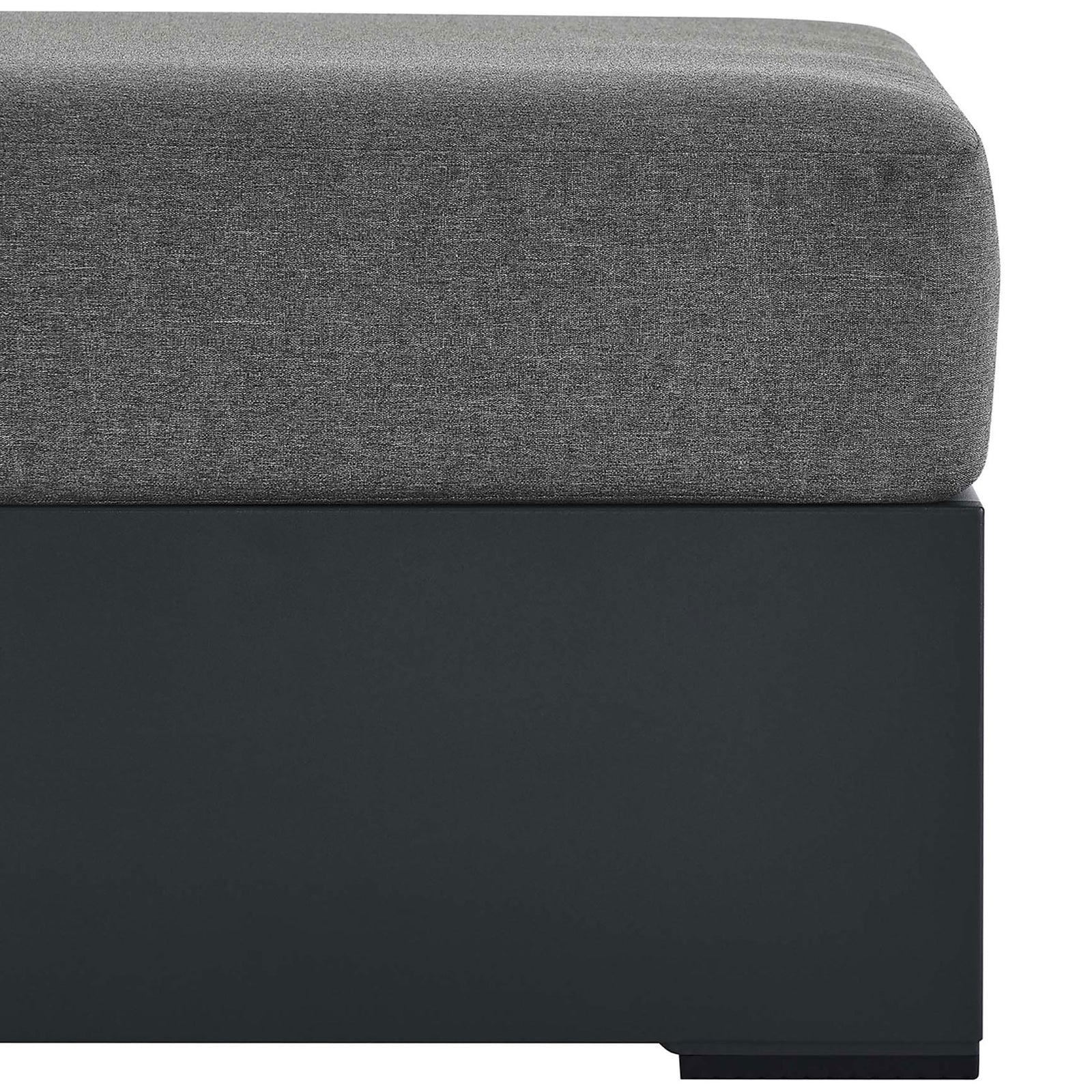 Dark powder-coated aluminum base supports the thick charcoal cushion for durable patio comfort || EEI-6627-GRY-CHA || detail_studio