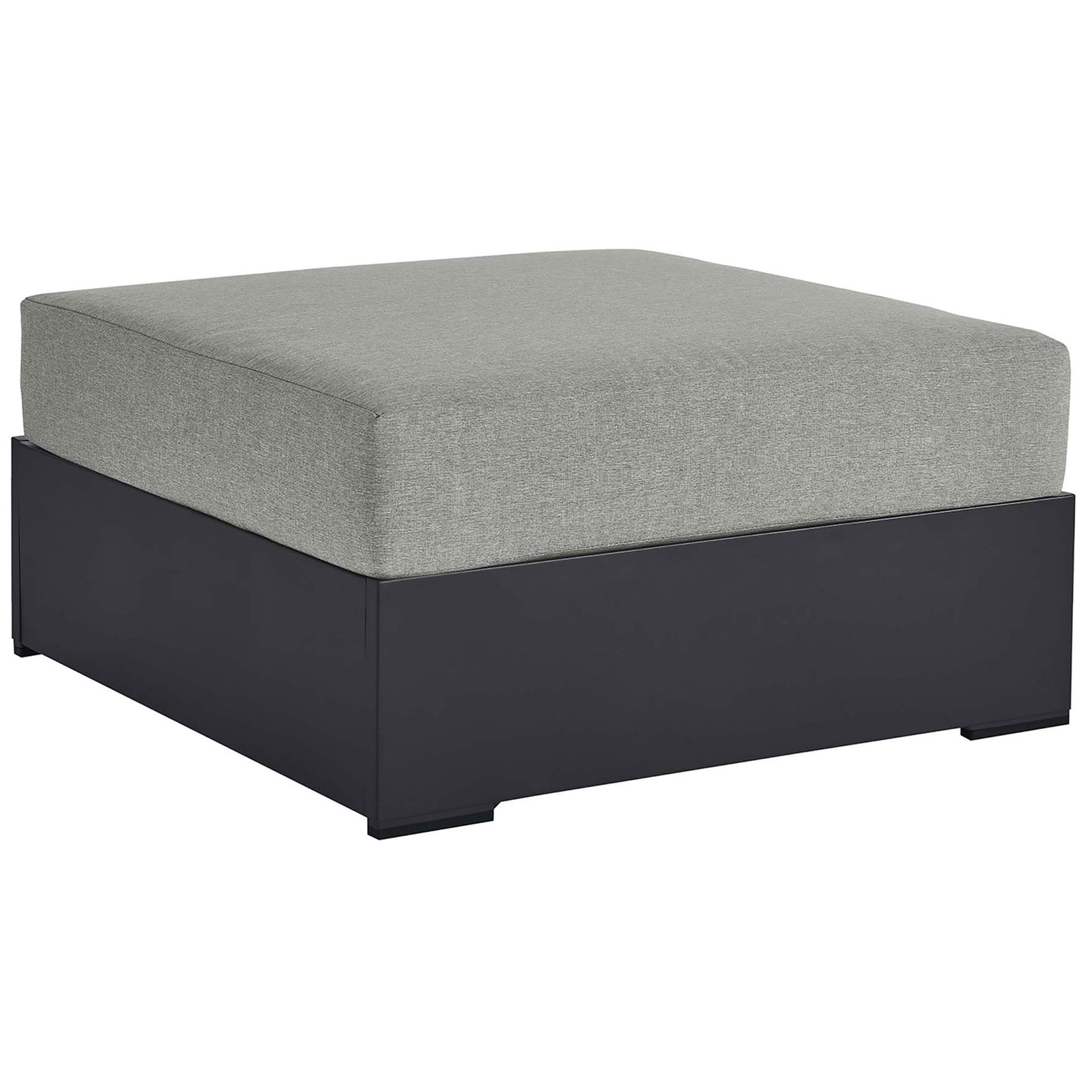 Spacious gray ottoman provides flexible seating or a lounge-ready footrest for modern patios || EEI-6627-GRY-GRY || front_angle_studio