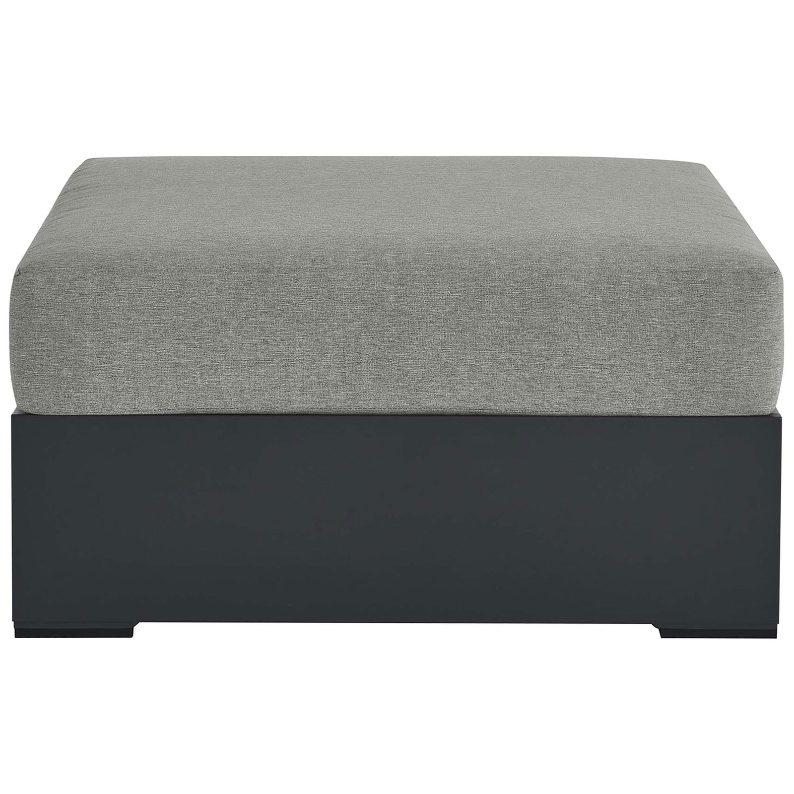 Tahoe aluminum outdoor ottoman with soft gray cushion and matte dark base || EEI-6627-GRY-GRY || front_studio