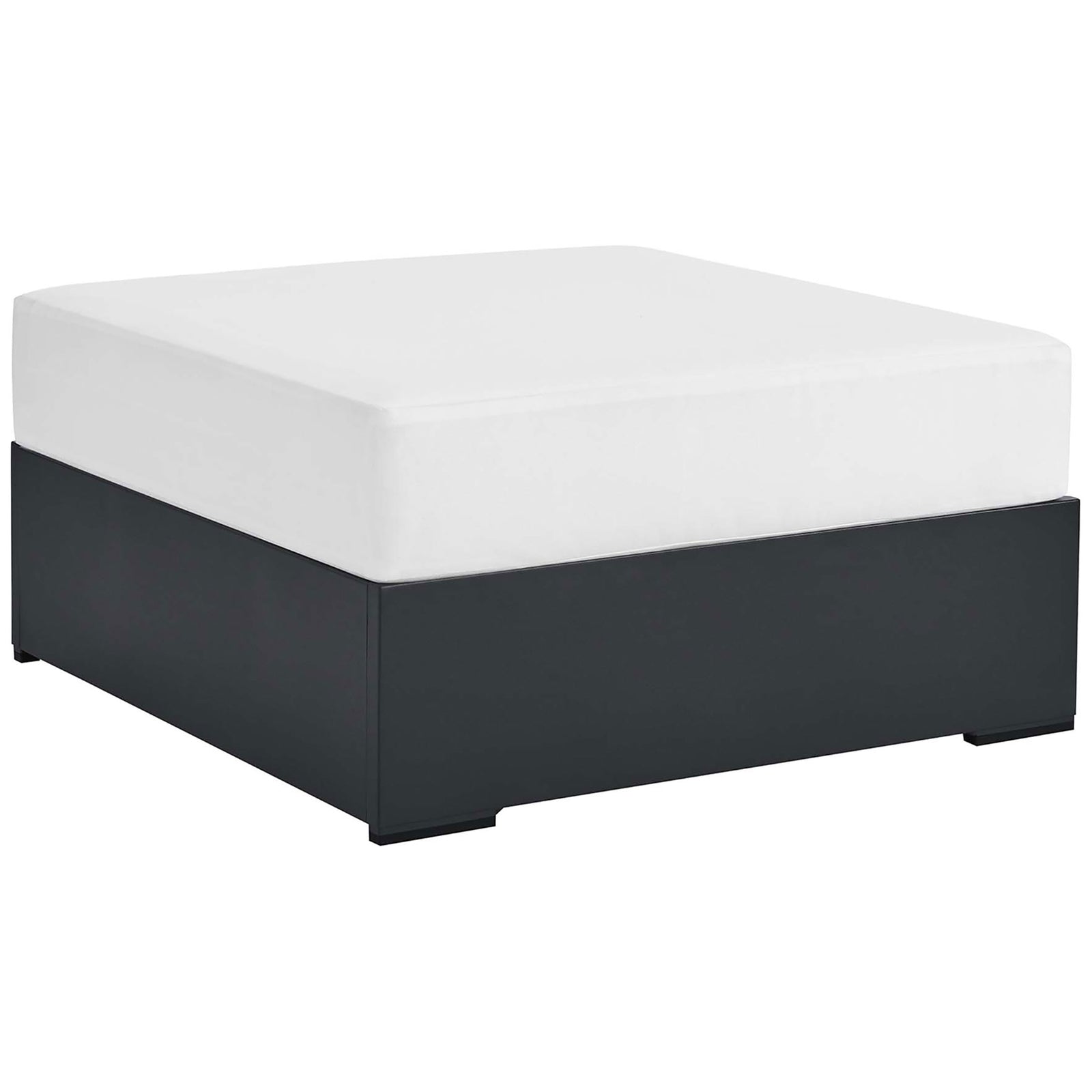 Bright white cushion and clean-lined base bring fresh, modern style to the Tahoe patio ottoman || EEI-6627-GRY-WHI || front_angle_studio