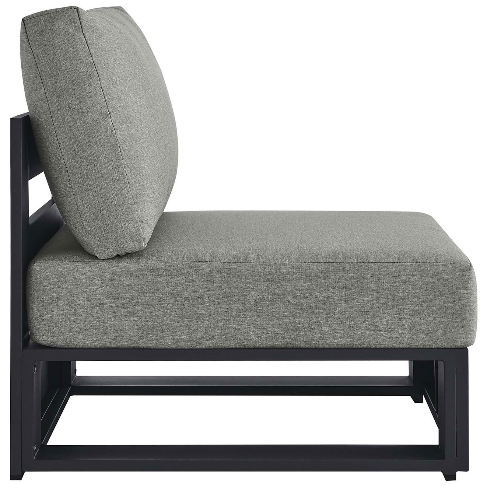 Tahoe armless chair with deep foam seat and open frame charcoal aluminum base for an airy modern look || EEI-6628-GRY-GRY || side_studio