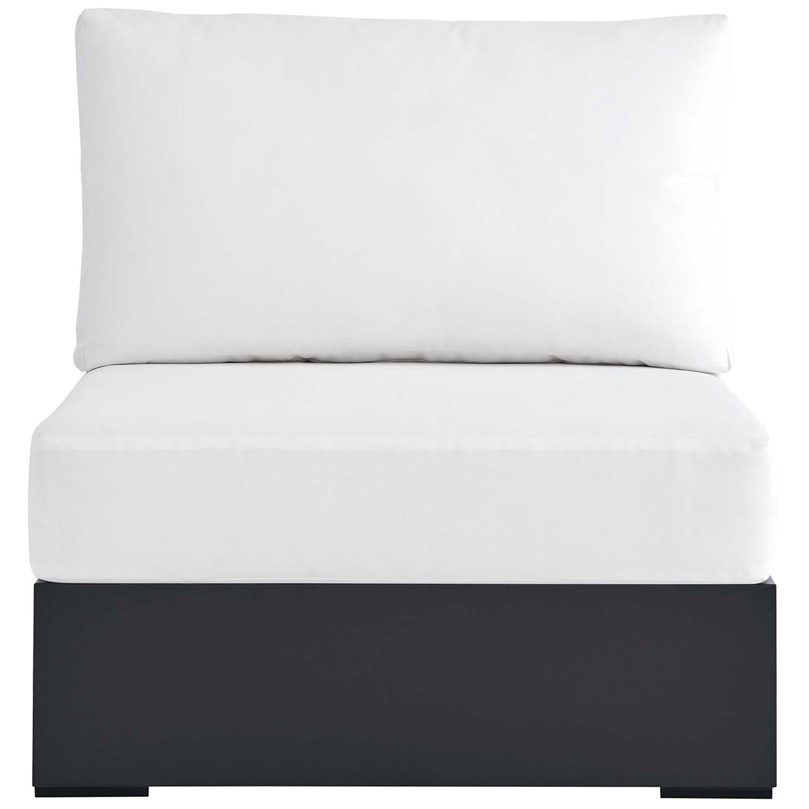 Tahoe outdoor armless chair with white seat and back cushions on a streamlined charcoal aluminum platform || EEI-6628-GRY-WHI || front_studio