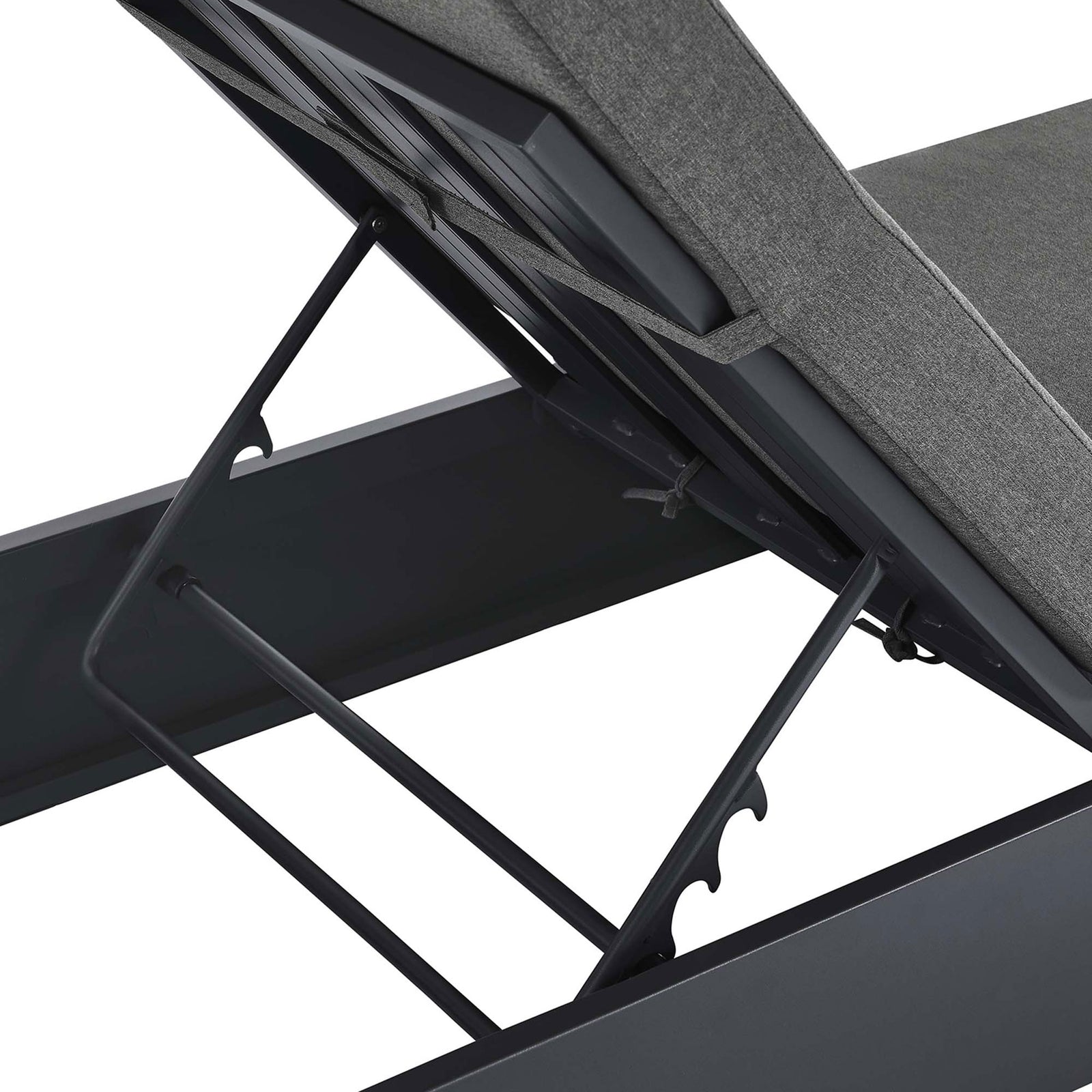 Reclining support mechanism beneath the charcoal cushion with sturdy metal brackets and slots || EEI-6634-GRY-CHA || detail_studio