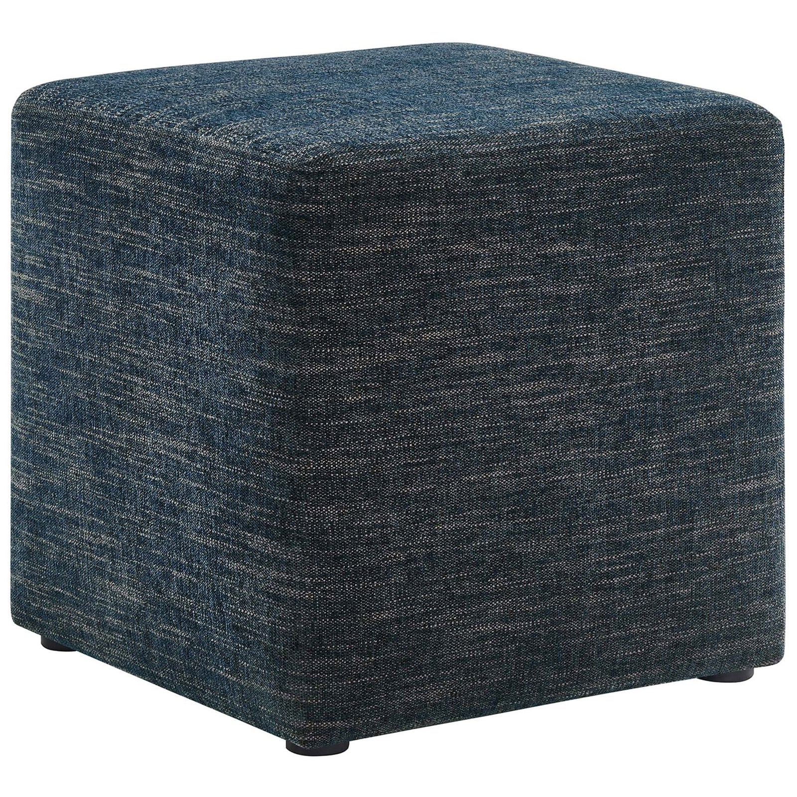 Heathered azure cube ottoman with tailored edges and low-profile feet for modern seating or footrest use || EEI-6636-HEA || front_angle_studio