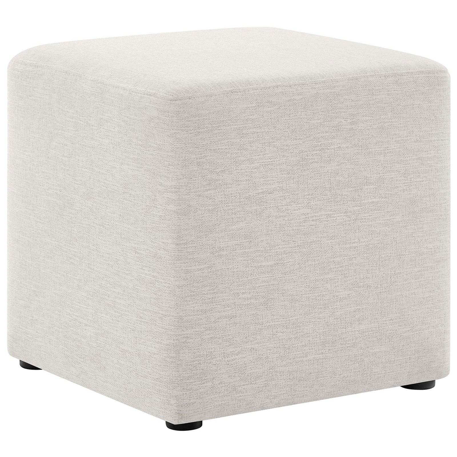 Ivory square upholstered ottoman with smooth heathered fabric and low-profile black feet. || EEI-6636-HEI || front_angle_studio