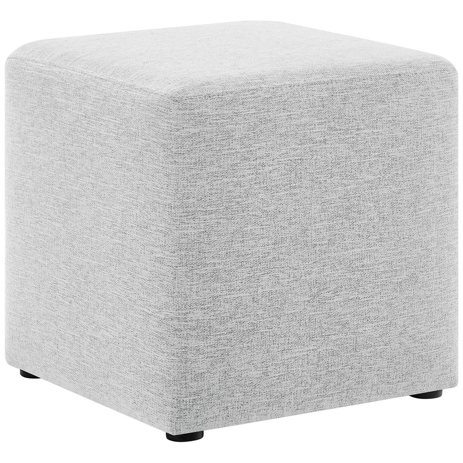 Light gray cube ottoman with smooth heathered upholstery and low-profile black feet || EEI-6636-HLG || front_angle_studio