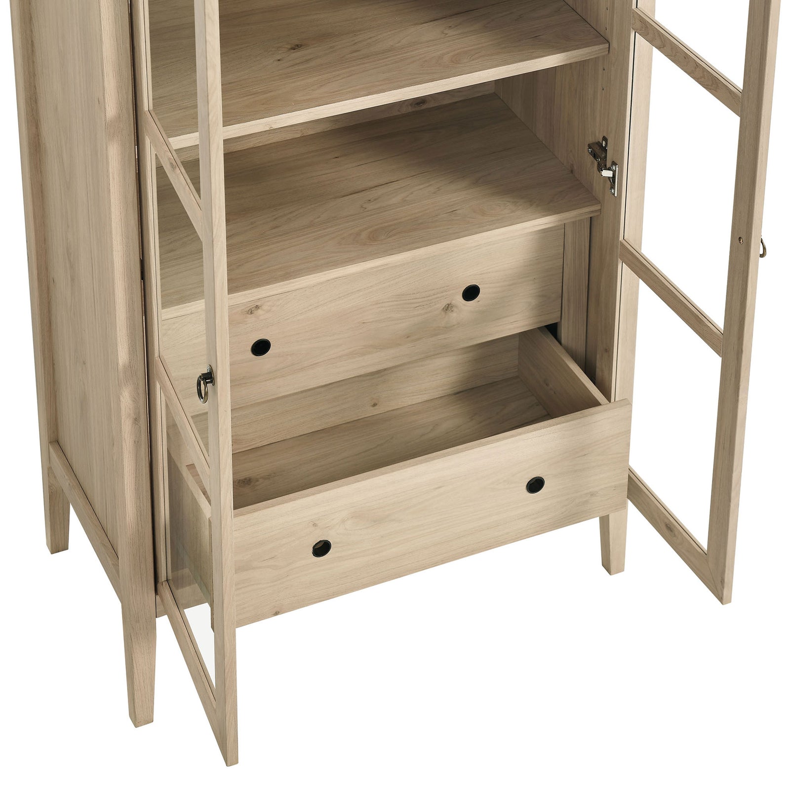 Full depth drawers in the light oak cabinet offer ample hidden storage for dining essentials || EEI-6639-LOA || storage_open_studio