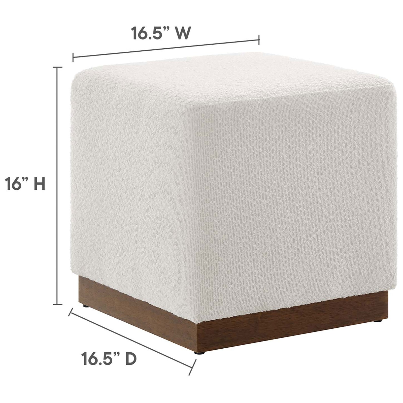 Dimension graphic showing the ottoman height and square footprint to help visualize fit in your space. || EEI-6641-CLO-WAL || dimension_studio