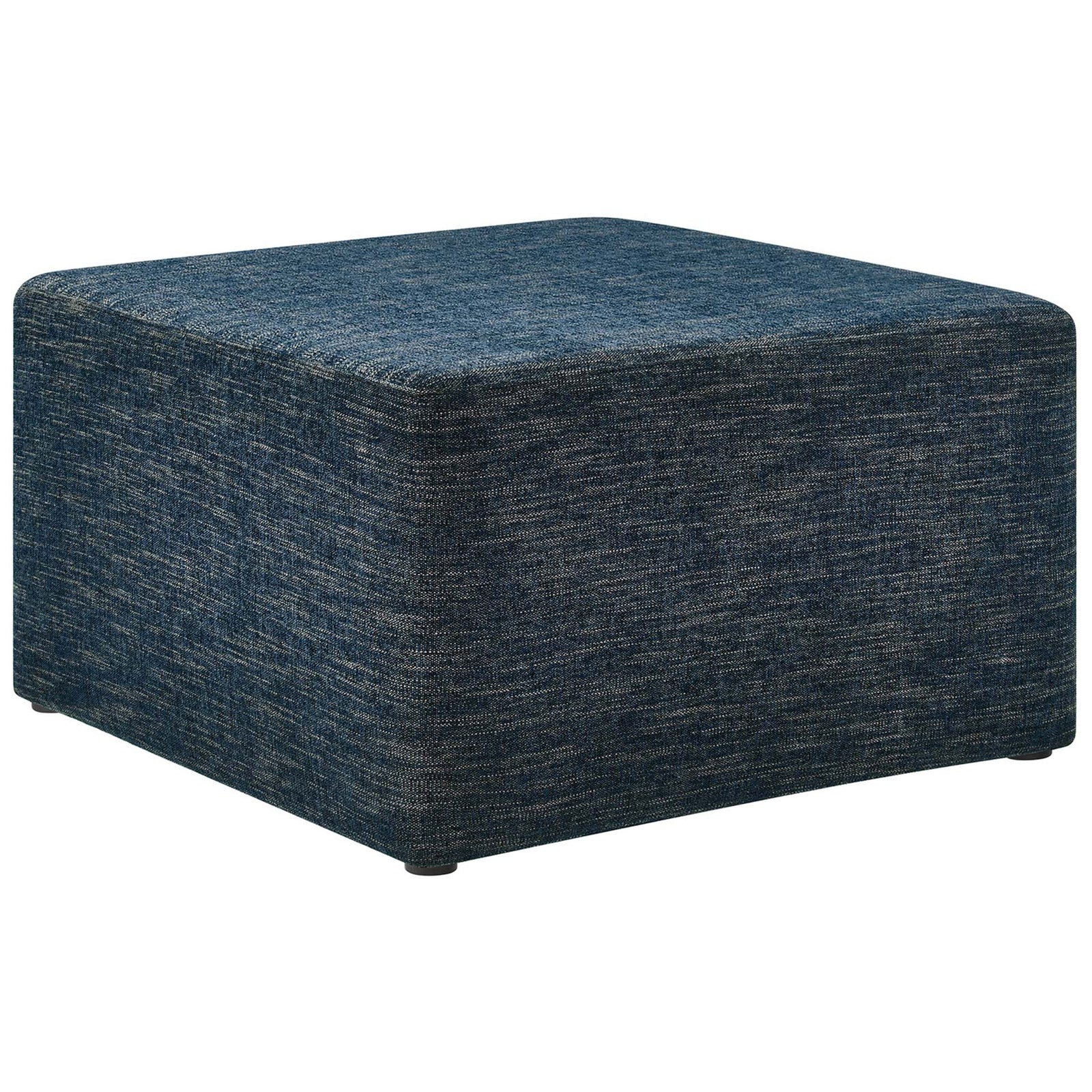Plush heathered azure square ottoman with clean lines and softly rounded corners. || EEI-6642-HEA || front_angle_studio