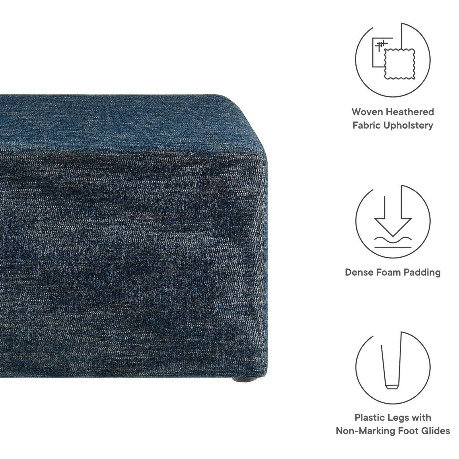 Key features include woven fabric upholstery, dense foam cushioning, and protective plastic glides. || EEI-6642-HEA || callout_studio