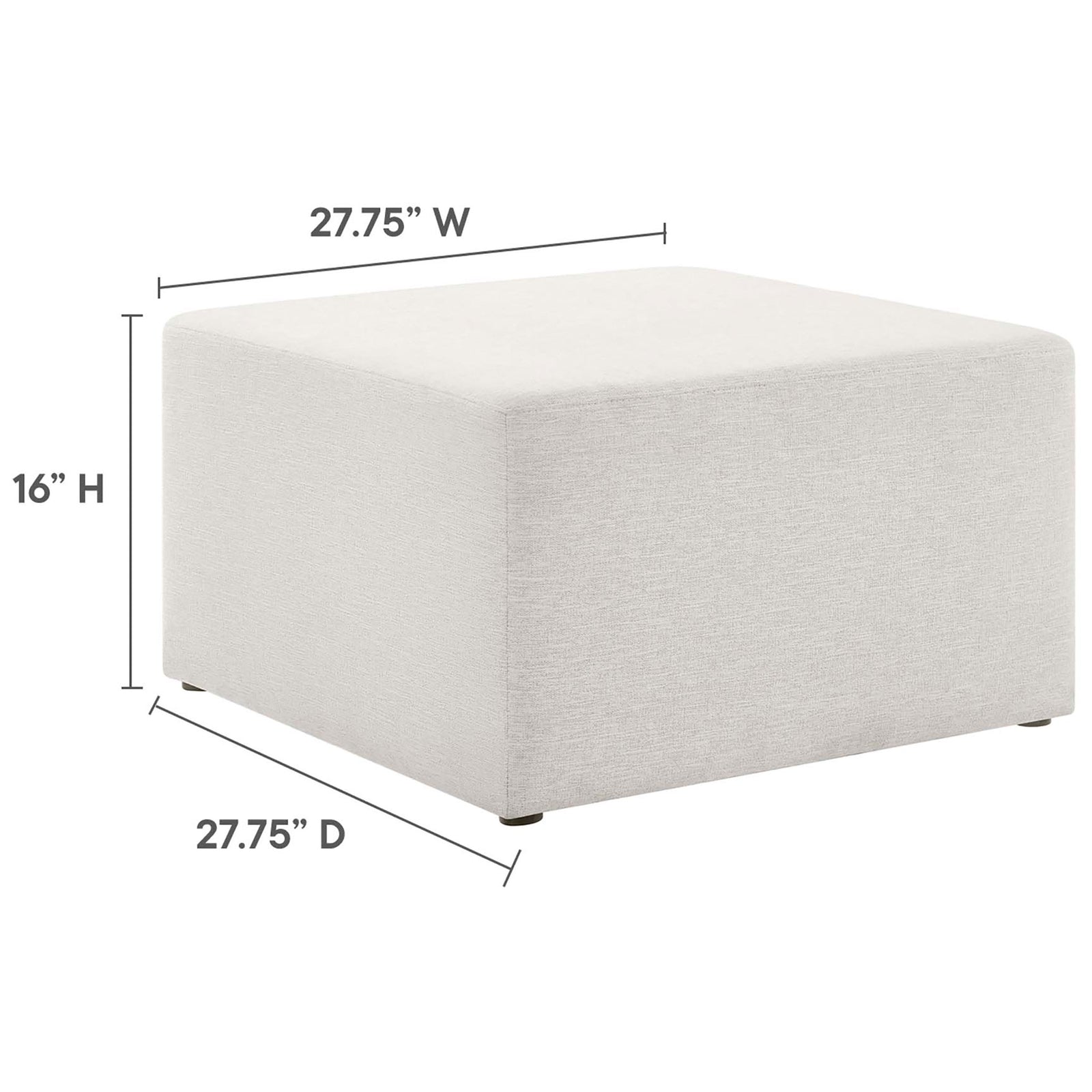 Ivory square ottoman with clearly labeled height and width dimensions for easy room planning || EEI-6642-HEI || dimension_studio