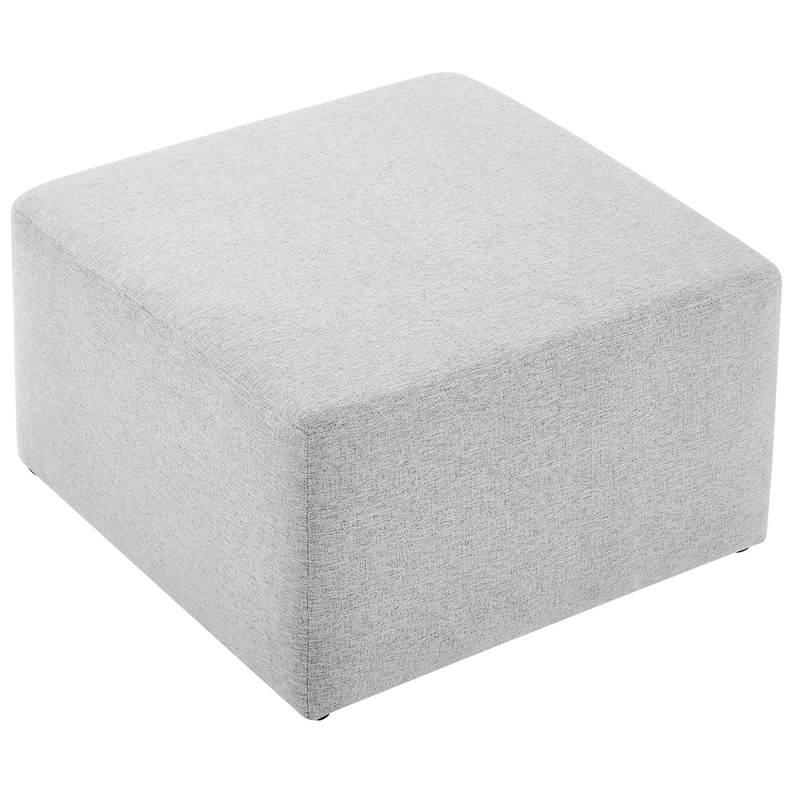 Light gray ottoman with a broad cushioned top and smooth woven sides, ideal as a coffee table or casual seating || EEI-6642-HLG || top_angle_studio