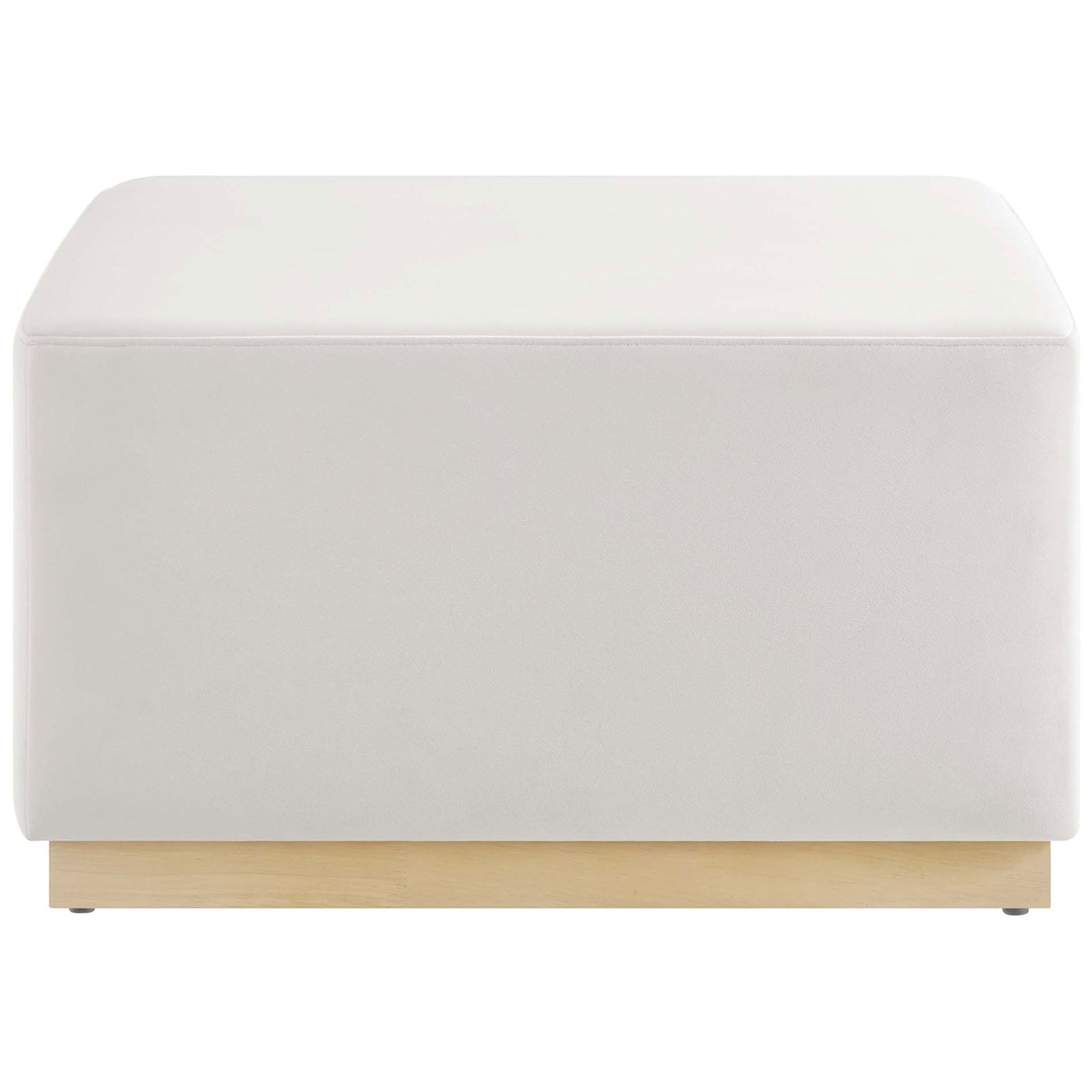 Crisp low-profile ottoman showcasing smooth alabaster upholstery and a clean recessed wood base || EEI-6643-ALA-NAT || front_studio