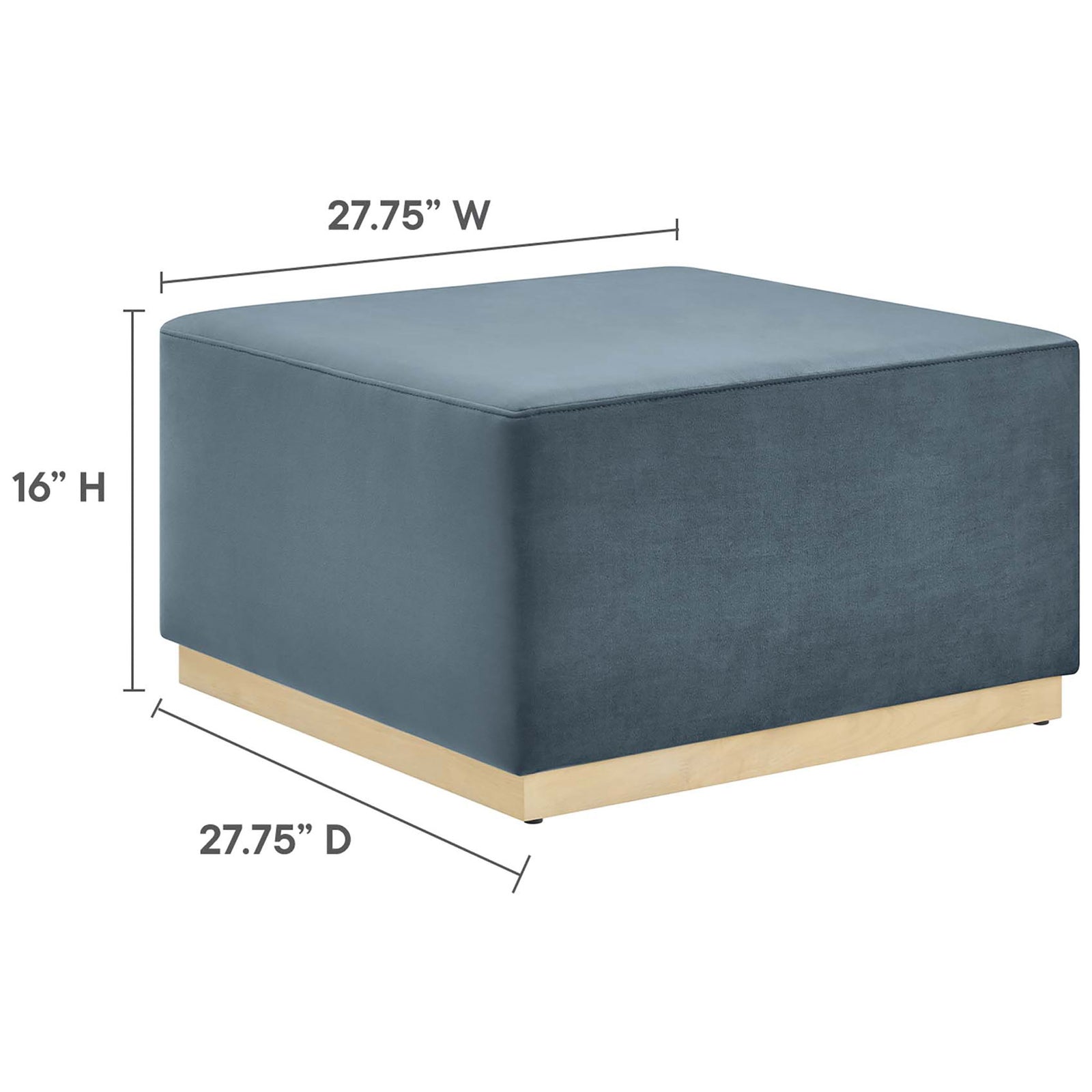 Ottoman dimensions measure 27.75 inches wide by 27.75 inches deep and 16 inches high for versatile use || EEI-6643-CAB-NAT || dimension_studio