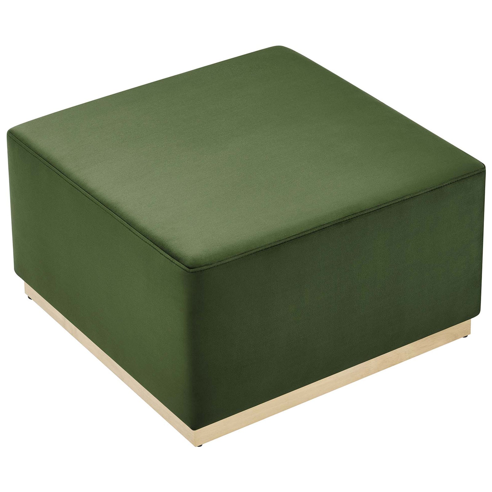 Smooth cushioned top of the moss green velvet ottoman creates a plush surface for seating or a tray table || EEI-6643-MOG-NAT || top_angle_studio