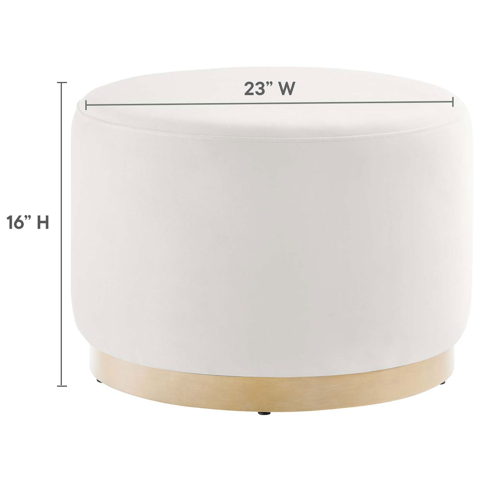 Round ottoman with a compact 23 inch diameter and 16 inch height ideal for small living spaces. || EEI-6646-ALA-NAT || dimension_studio