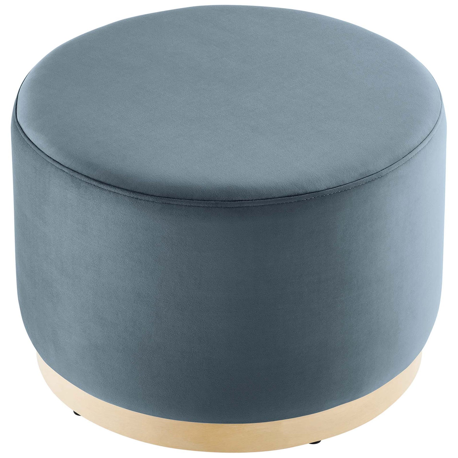 Spacious cushioned top of the blue velvet ottoman offers a soft perch for seating, lounging, or serving trays || EEI-6646-CAB-NAT || top_studio