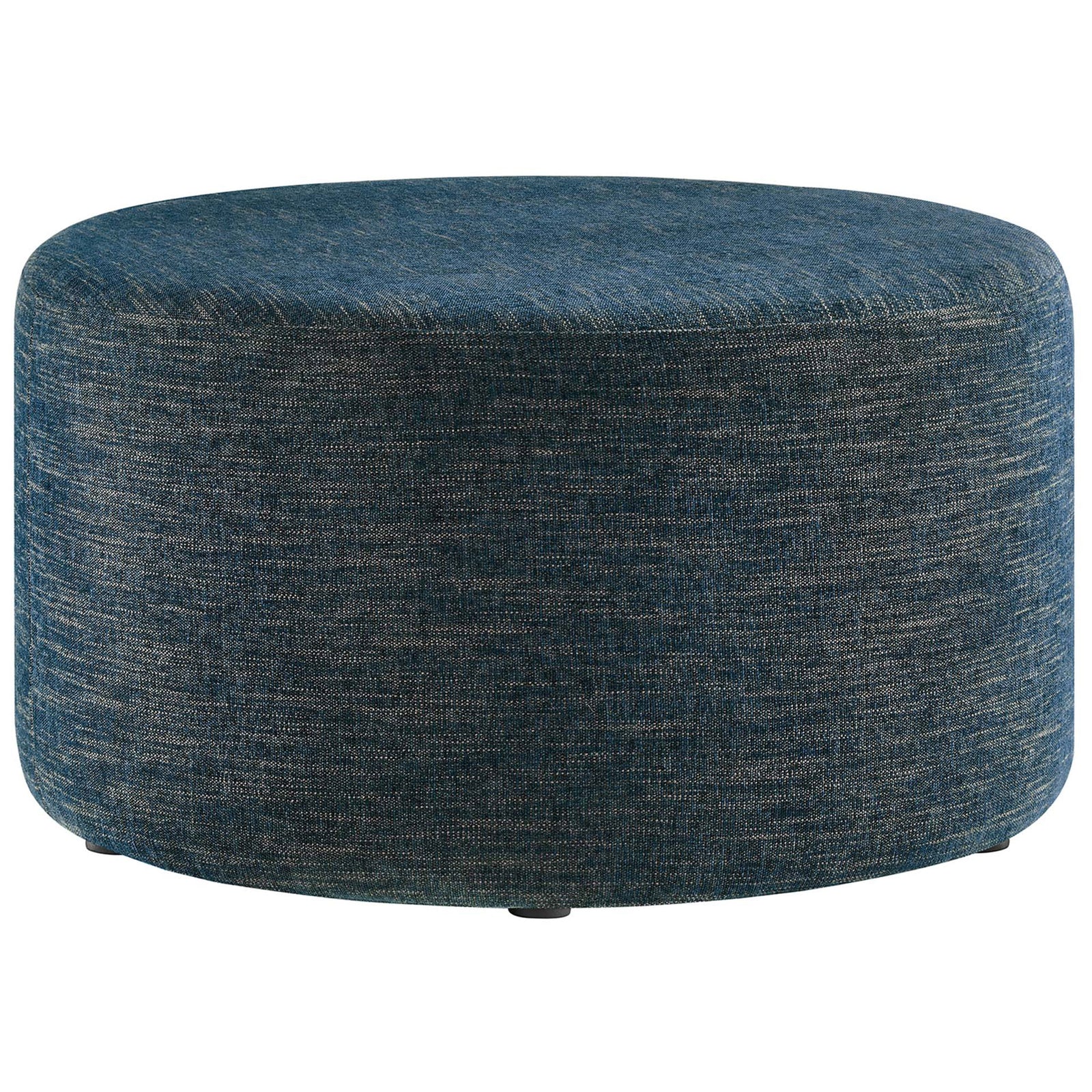 Large 29 inch round azure ottoman with heathered woven fabric and smooth tailored sides || EEI-6647-HEA || front_studio