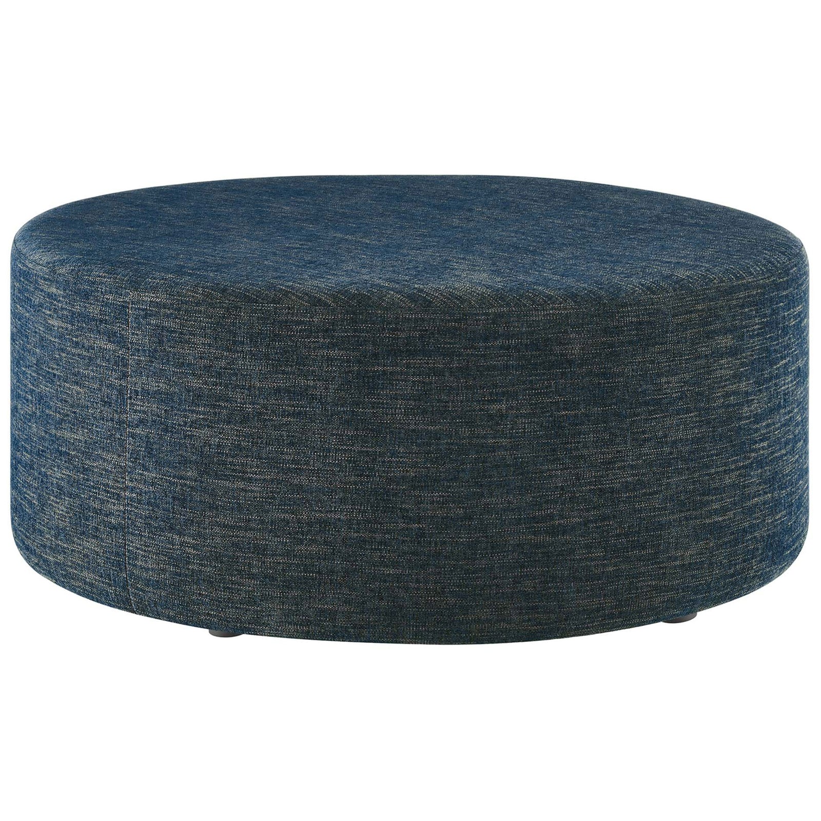 Large 38 inch round azure ottoman with heathered upholstery and a clean low profile for modern spaces || EEI-6649-HEA || front_studio