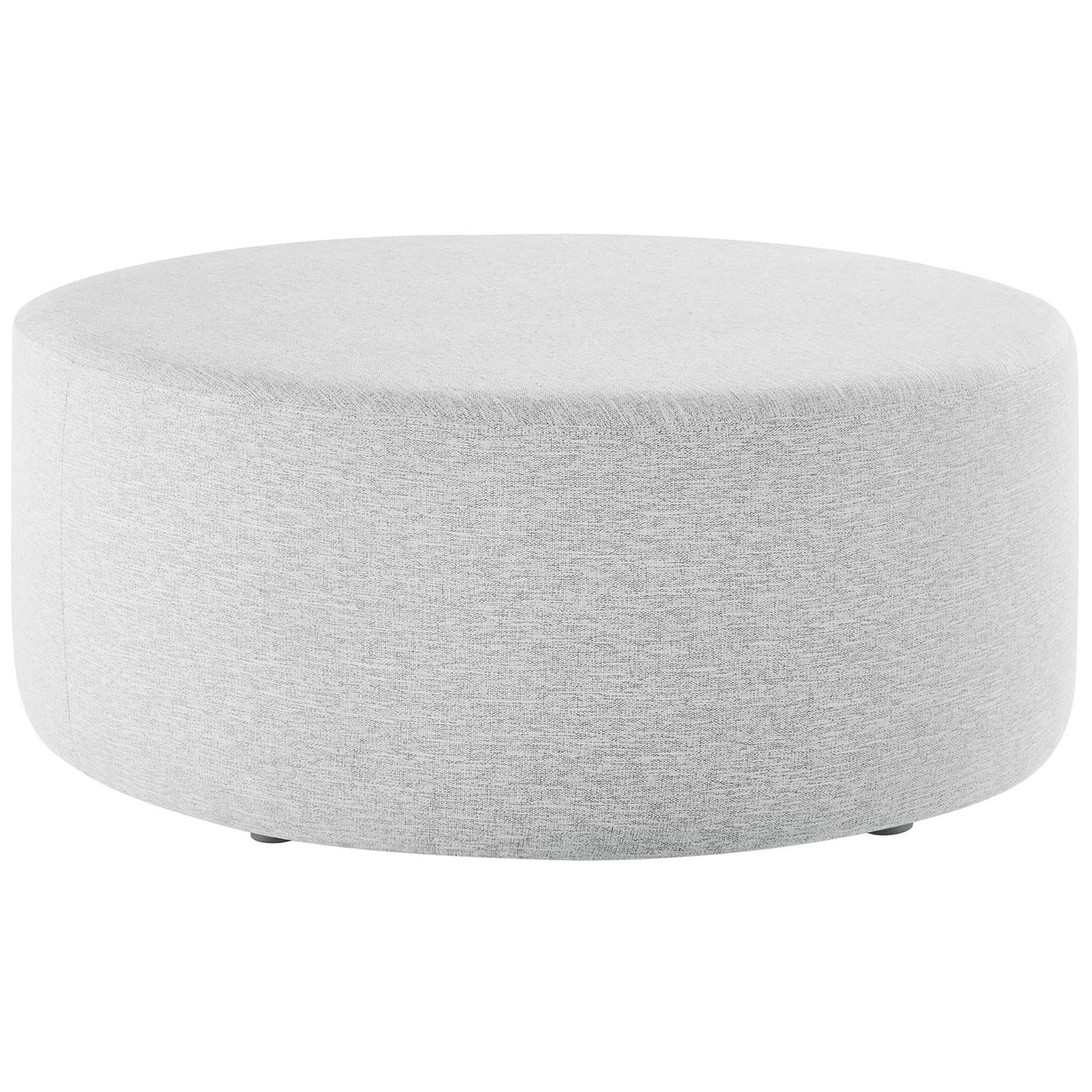 Heathered light gray 38 inch round ottoman with generous profile and low, discreet legs || EEI-6649-HLG || front_studio