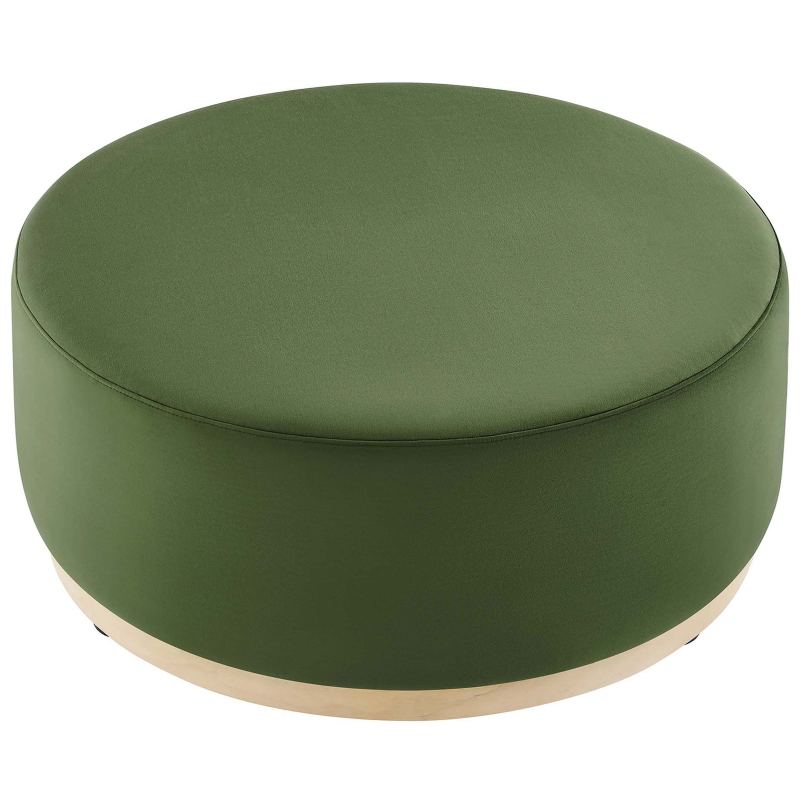 The 38 inch moss green velvet ottoman offers an expansive, smooth top for serving or putting up your feet. || EEI-6650-MOG-NAT || top_angle_studio