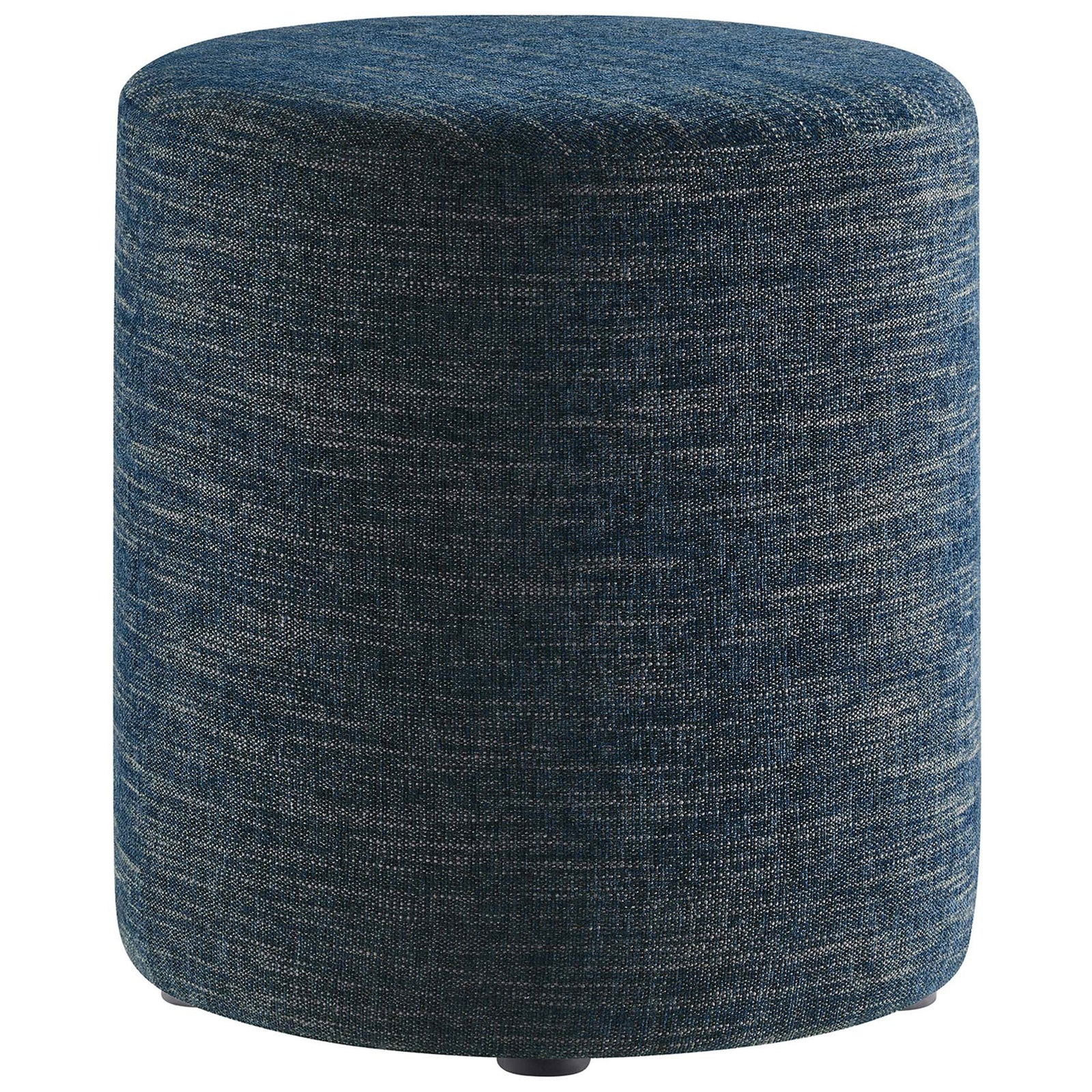 Blue heathered round ottoman adds compact modern seating or a footrest to any living space || EEI-6651-HEA || front_studio