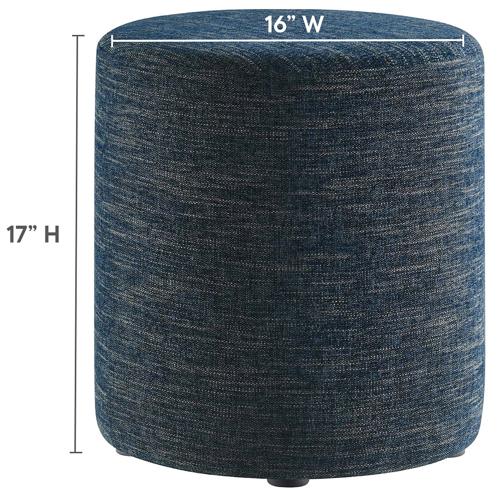 Dimension diagram shows the compact 16 inch wide by 17 inch high profile of the round Callum ottoman || EEI-6651-HEA || dimension_studio