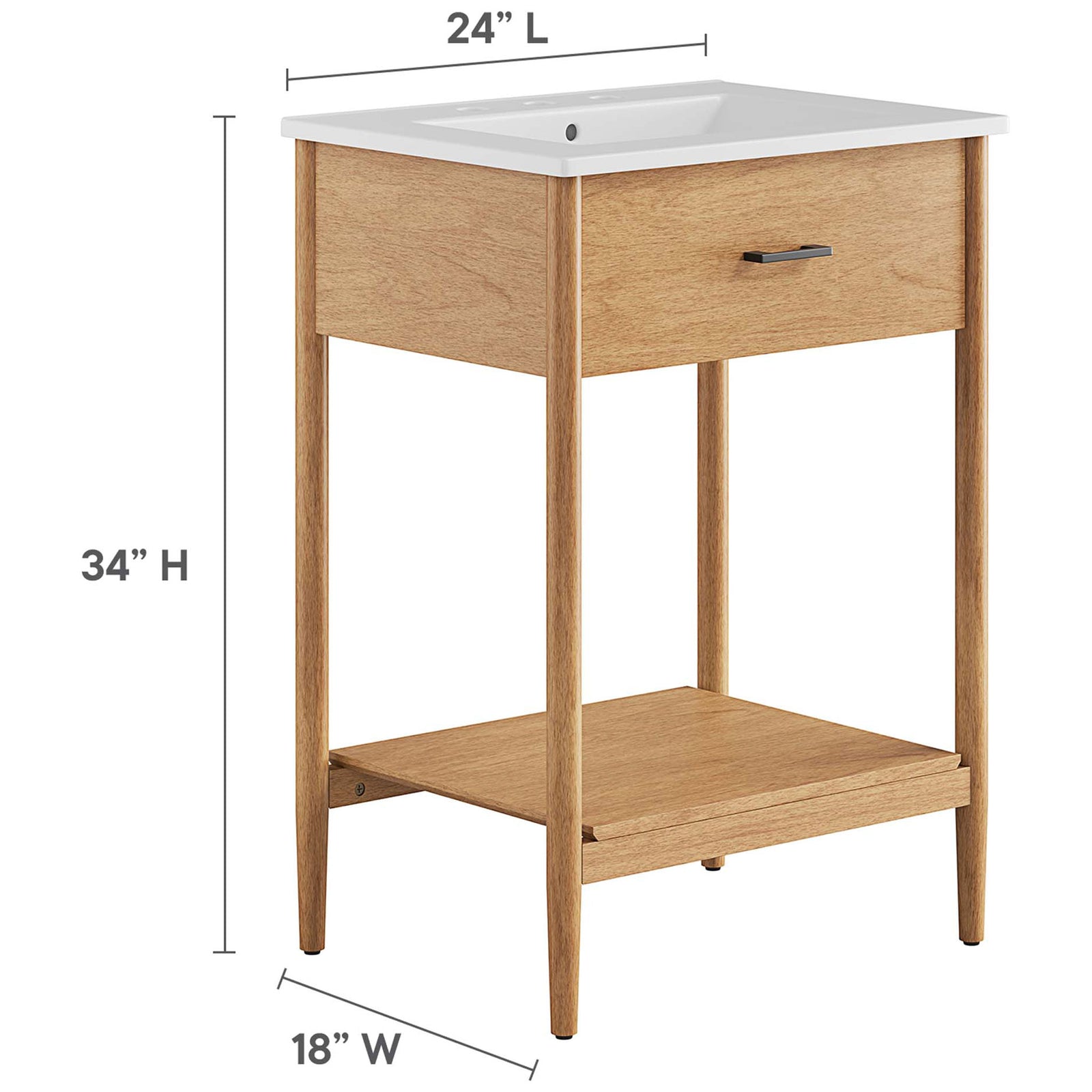 Balanced proportions deliver generous counter space with a minimal, open-shelf base. || EEI-6660-NAT-WHI || dimension_studio