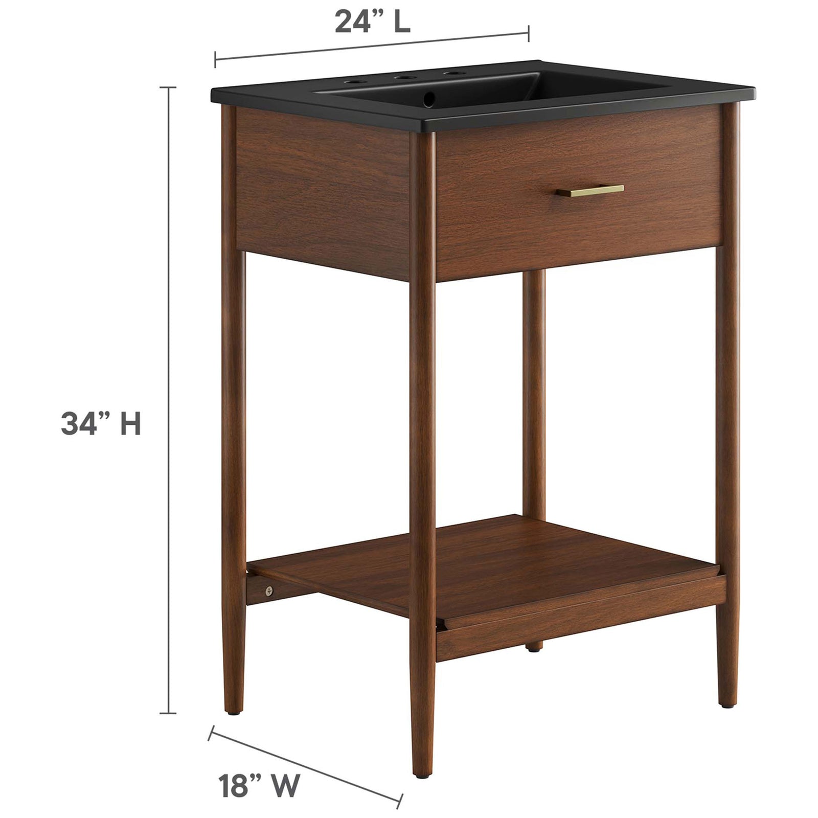 Balanced proportions deliver a comfortable height with ample counter space and storage. || EEI-6661-WAL-BLK || dimension_studio