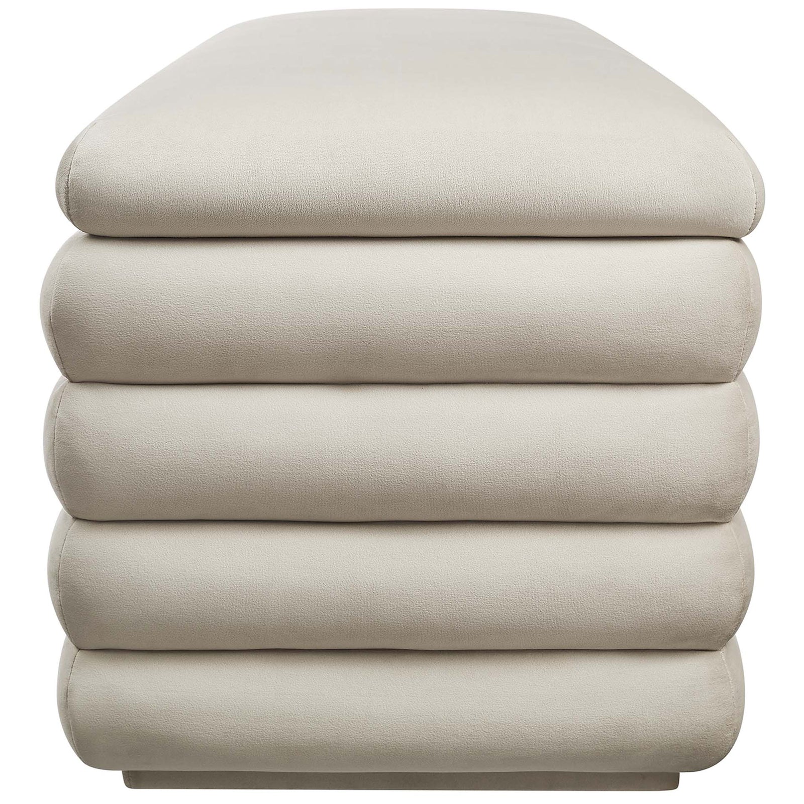 Rounded edges and stacked channels create a soft, cushioned profile in almond velvet. || EEI-6664-ALM || side_studio