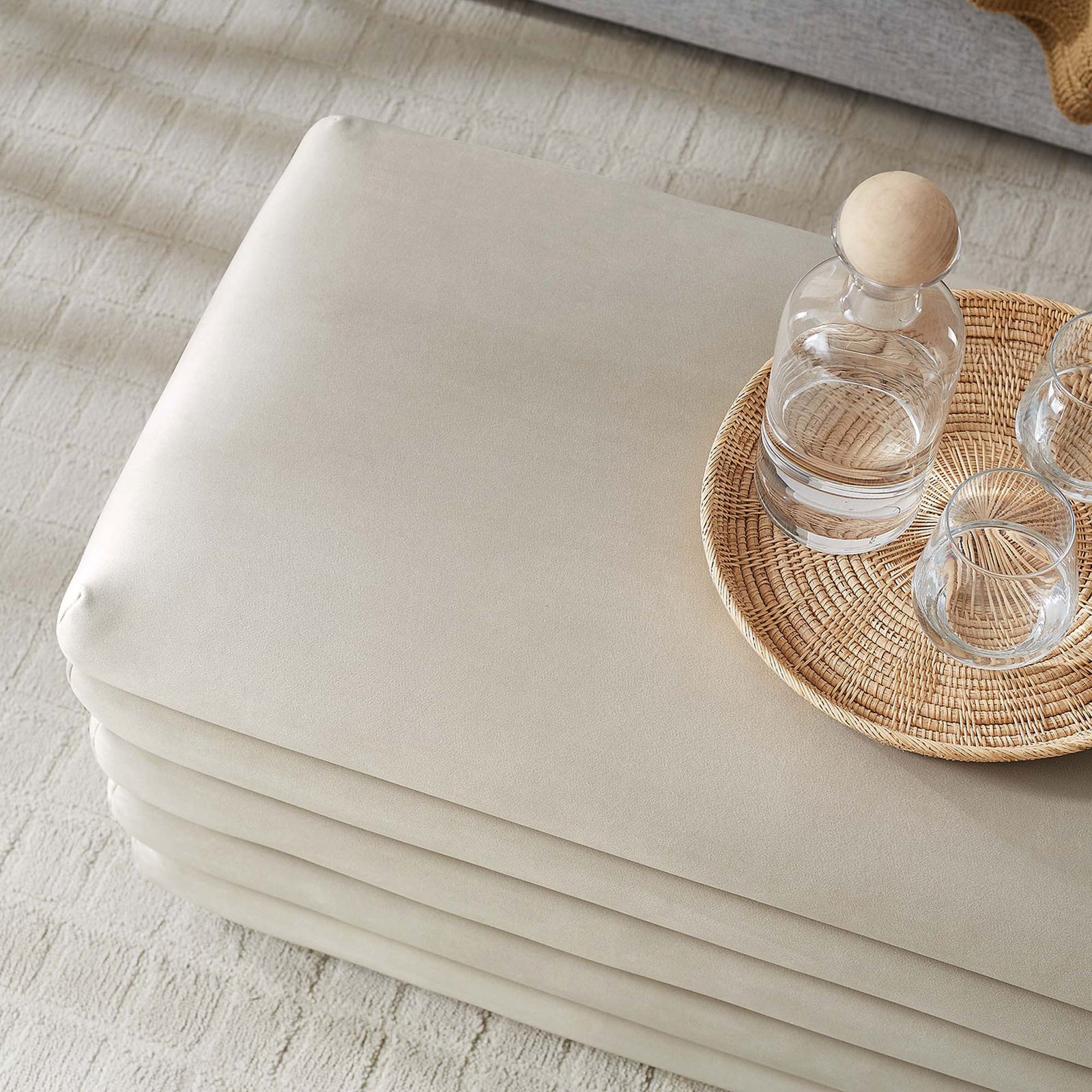 Soft, velvety top offers a smooth resting spot for a tray or decor. || EEI-6664-ALM || detail_room