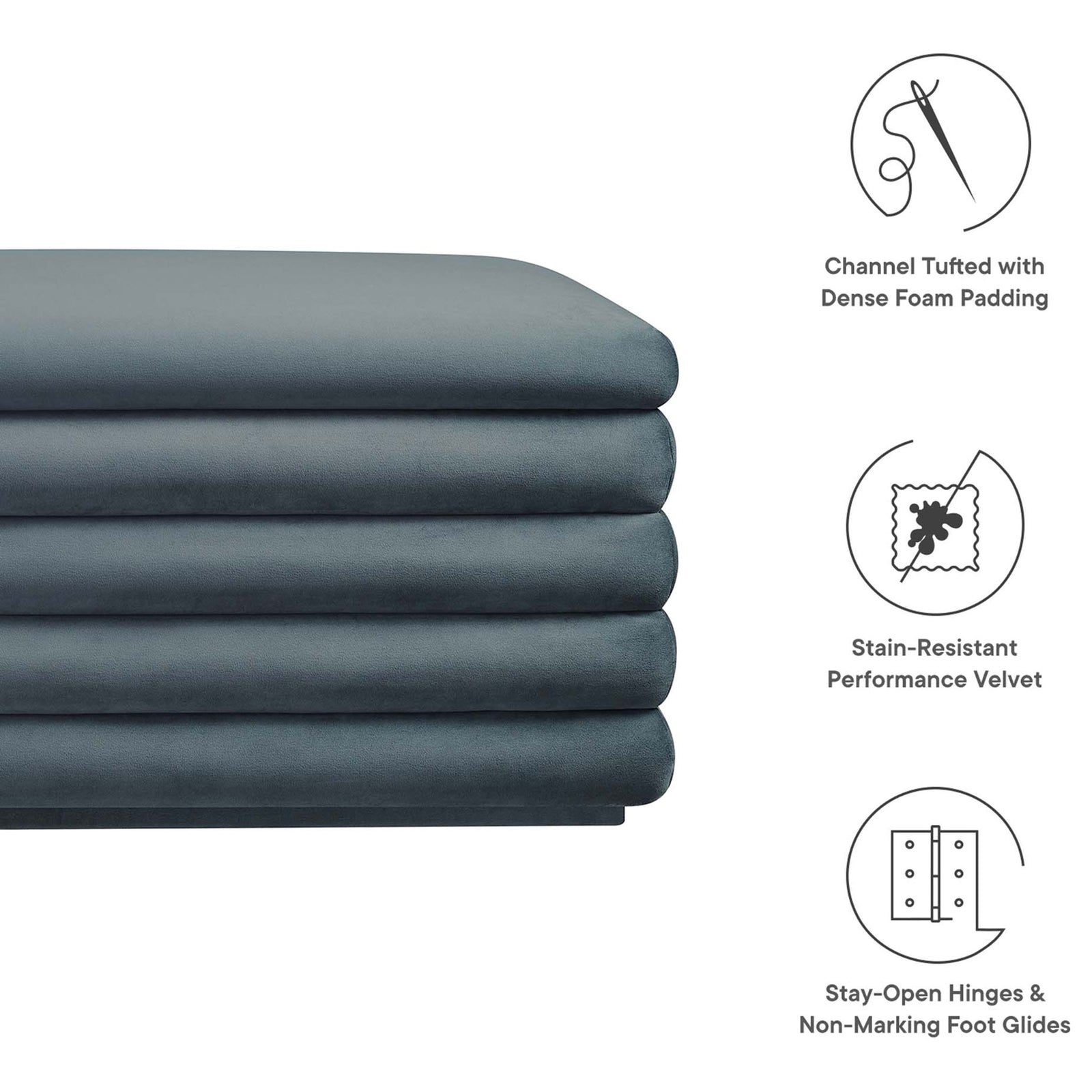 Channel tufting, stain-resistant performance velvet, and non-marking glides for everyday ease. || EEI-6664-CAB || callout_studio
