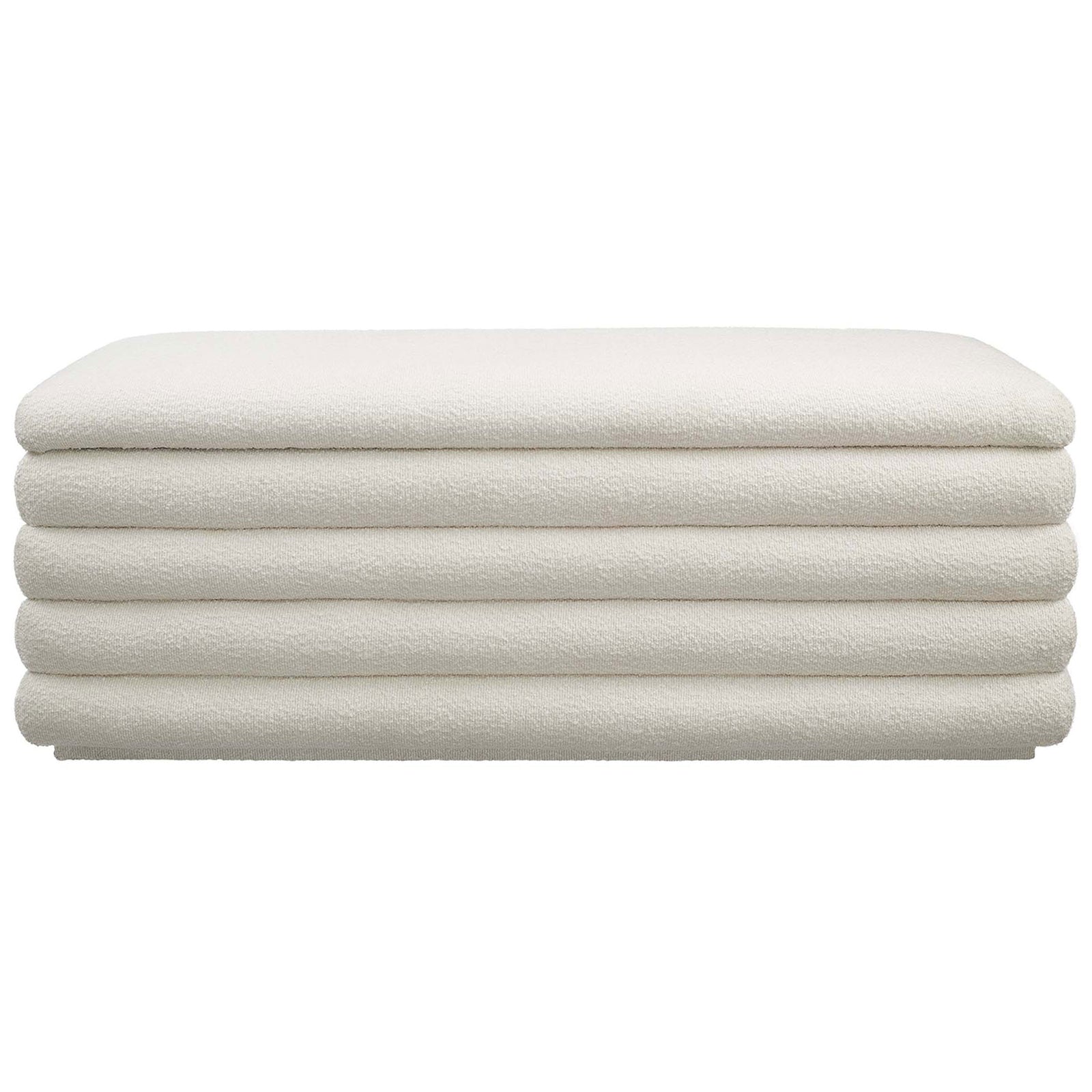 Channel-tufted cloud boucle storage bench with plush foam seat and rounded stacked profile || EEI-6665-CLO || front_studio