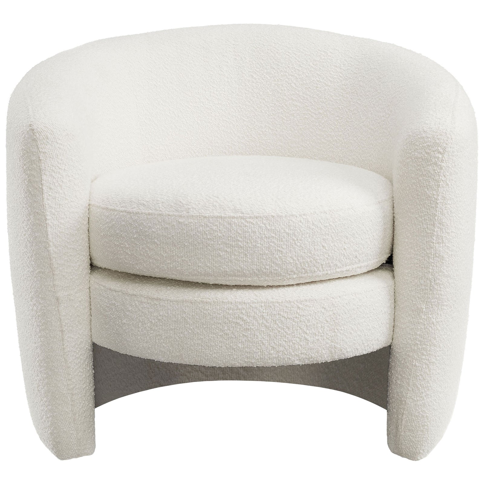 Curved barrel-back armchair in soft cloud boucle with plush removable cushion and inviting silhouette || EEI-6666-CLO || front_studio