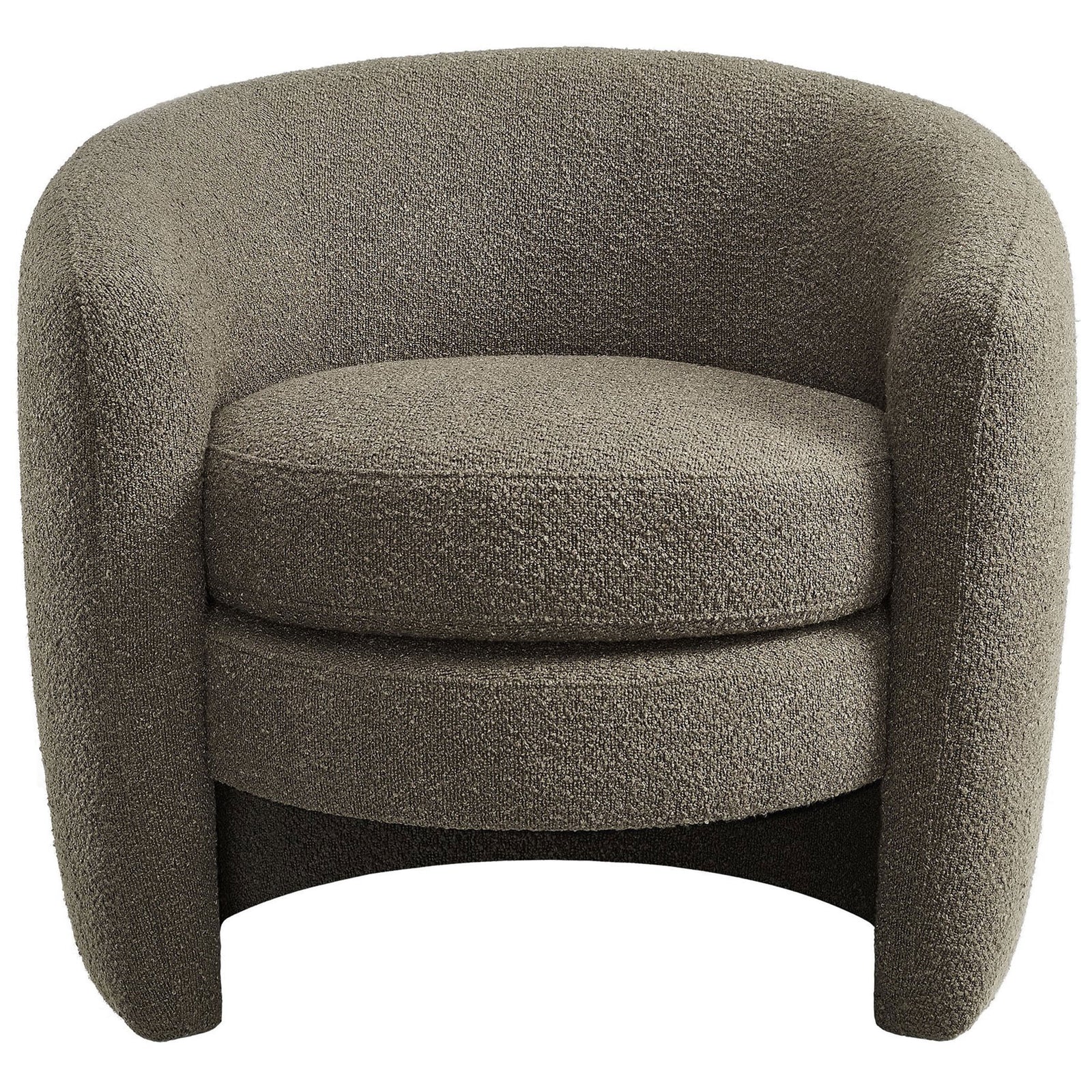 Inviting round seat and sculpted arms upholstered in pebble boucle for cozy, supportive comfort || EEI-6666-PEB || front_studio