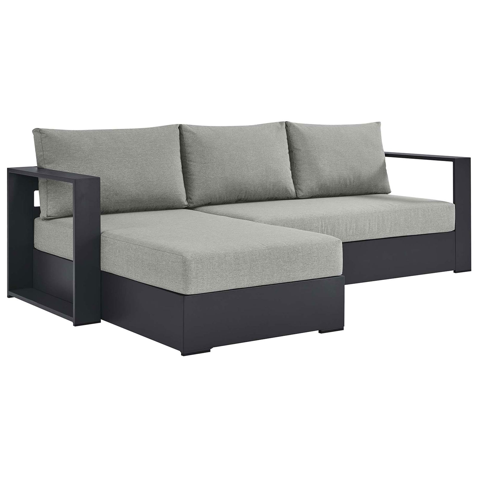 Contemporary left-chaise sectional with sleek charcoal frame and soft light gray upholstery || EEI-6670-GRY-GRY || front_angle_studio