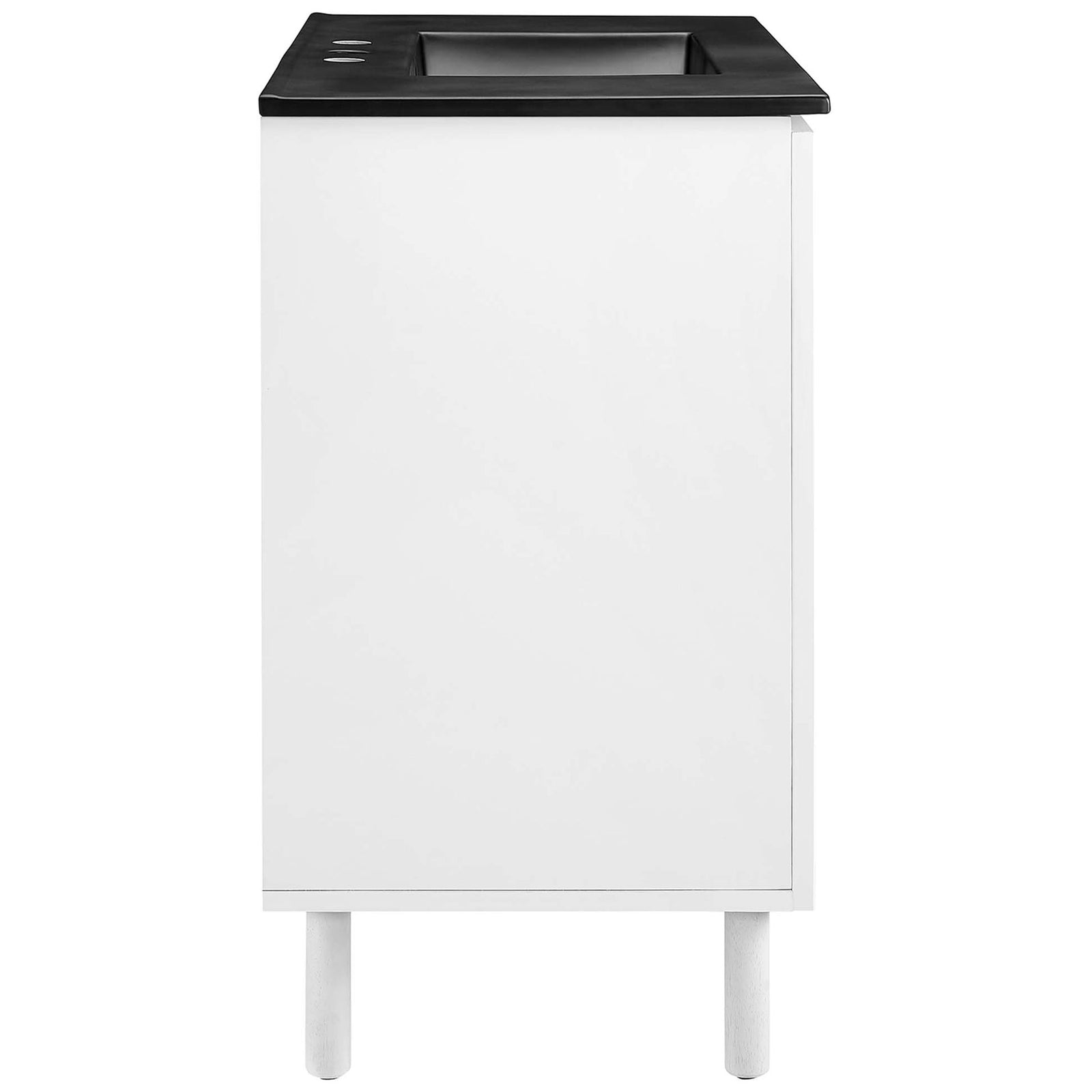 Streamlined cabinet silhouette emphasizes the smooth laminate finish || EEI-6680-BLK-WHI || side_studio